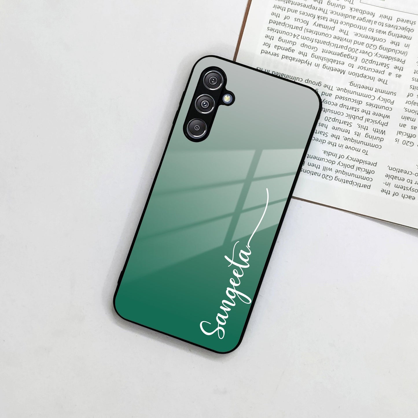 Customize Name Gradient Glass Case Cover Green For Samsung