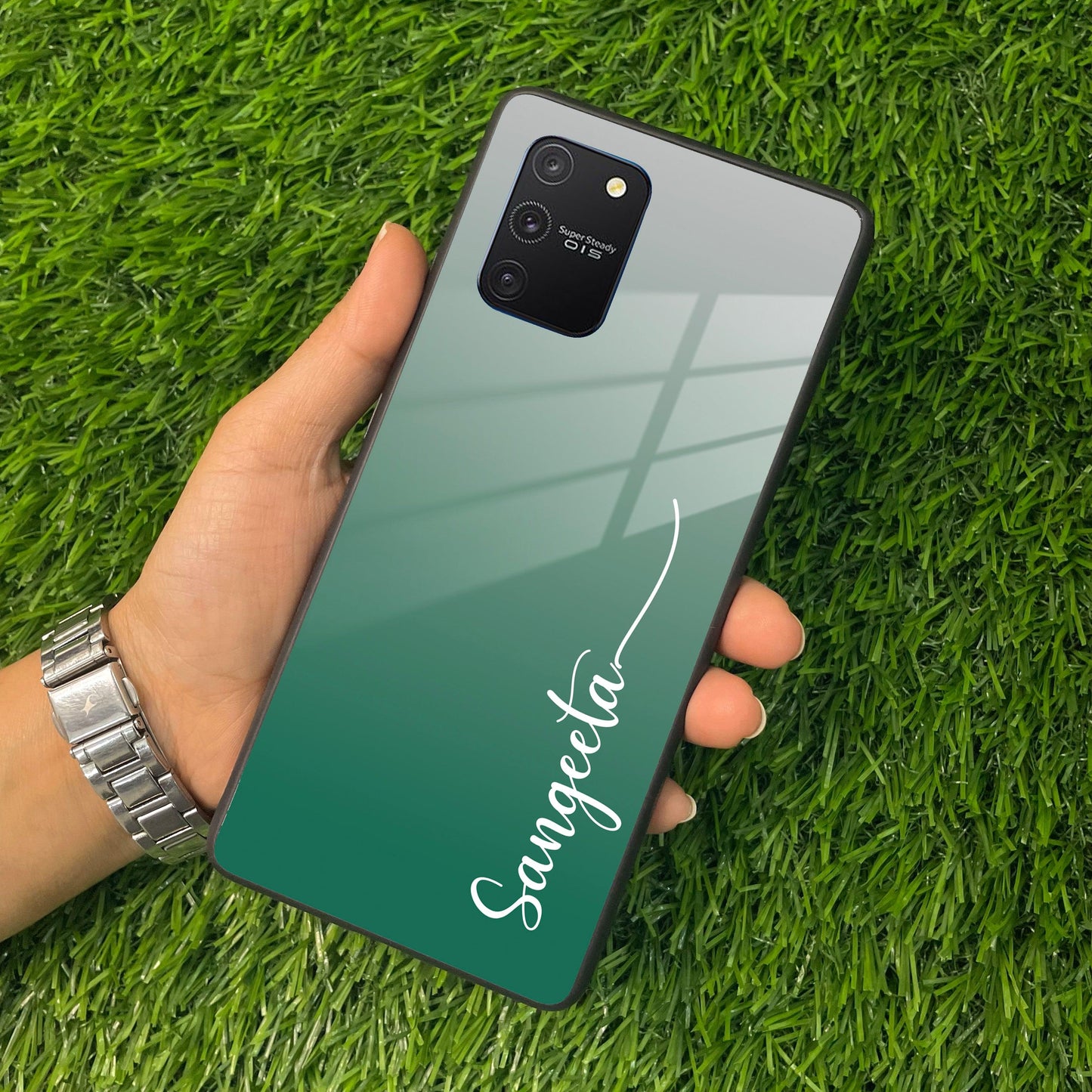 Customize Name Gradient Glass Case Cover Green For Samsung