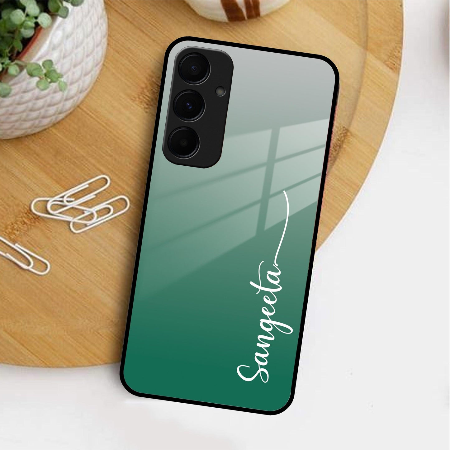 Customize Name Gradient Glass Case Cover Green For Samsung