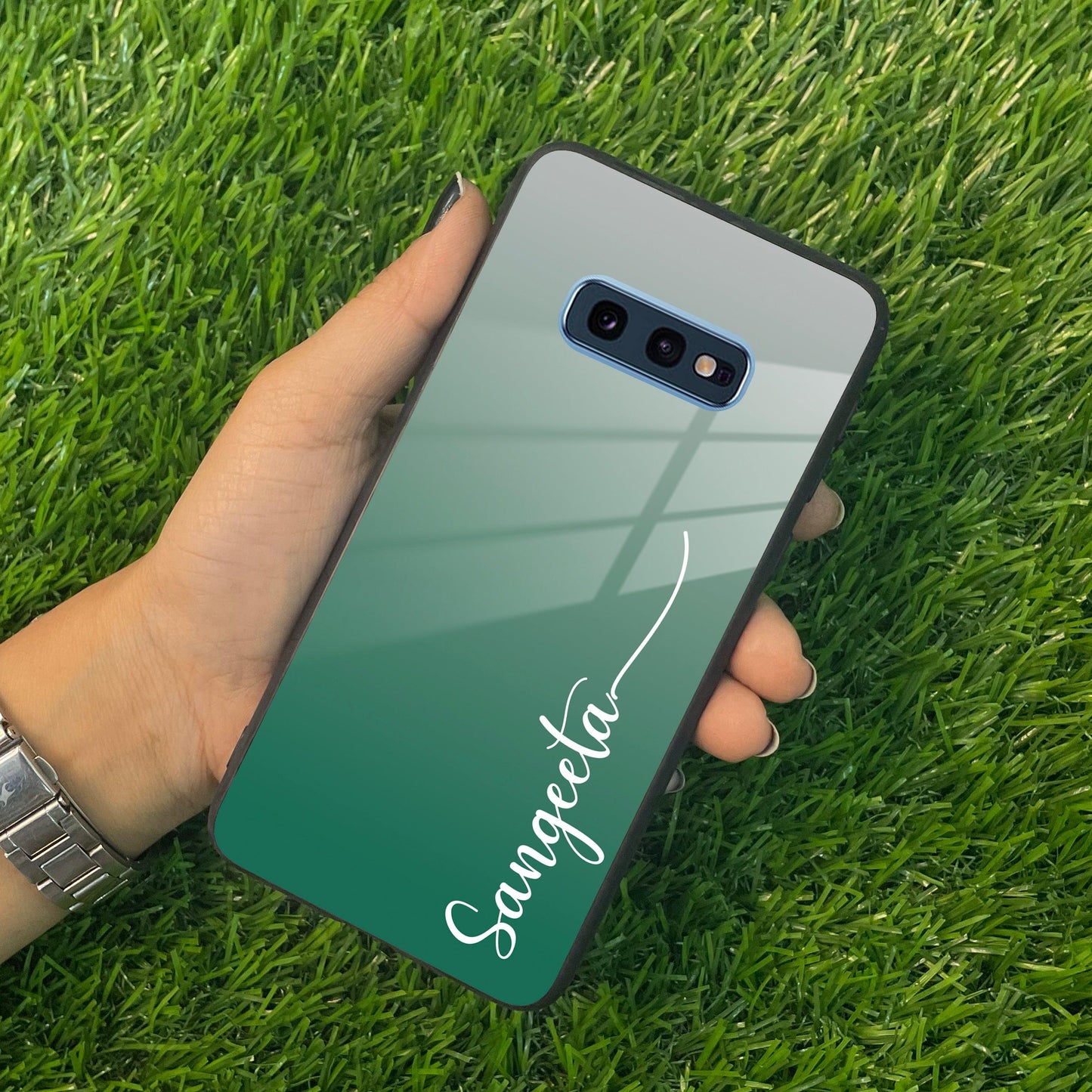 Customize Name Gradient Glass Case Cover Green For Samsung