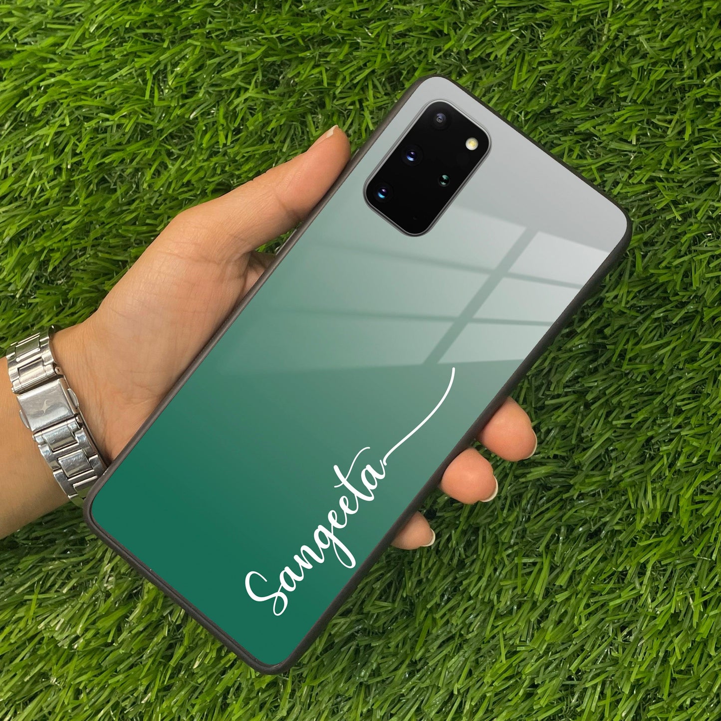 Customize Name Gradient Glass Case Cover Green For Samsung