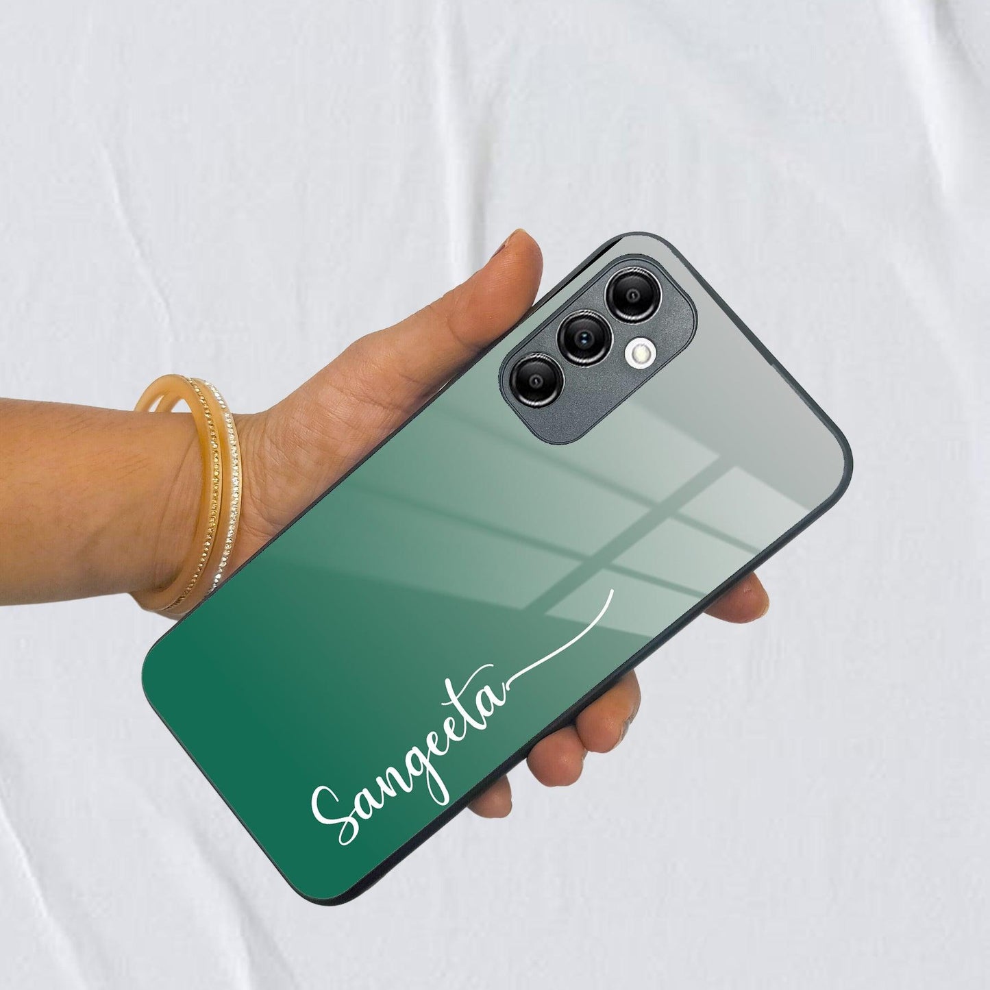 Customize Name Gradient Glass Case Cover Green For Samsung