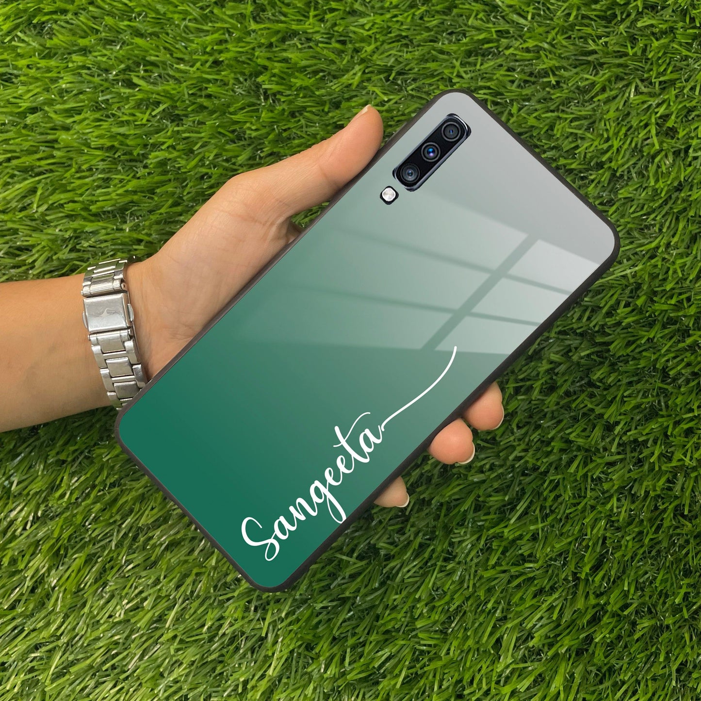 Customize Name Gradient Glass Case Cover Green For Samsung