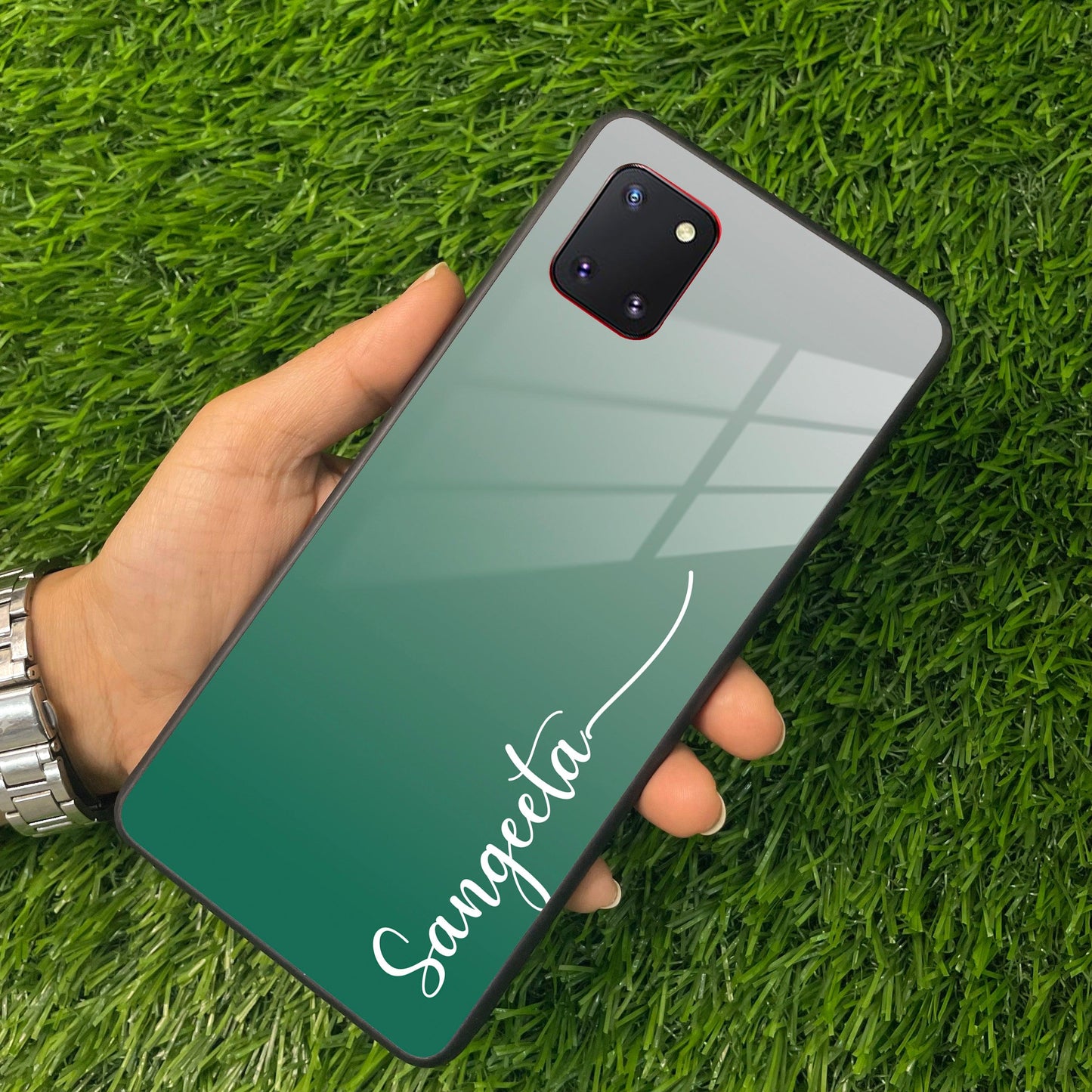 Customize Name Gradient Glass Case Cover Green For Samsung