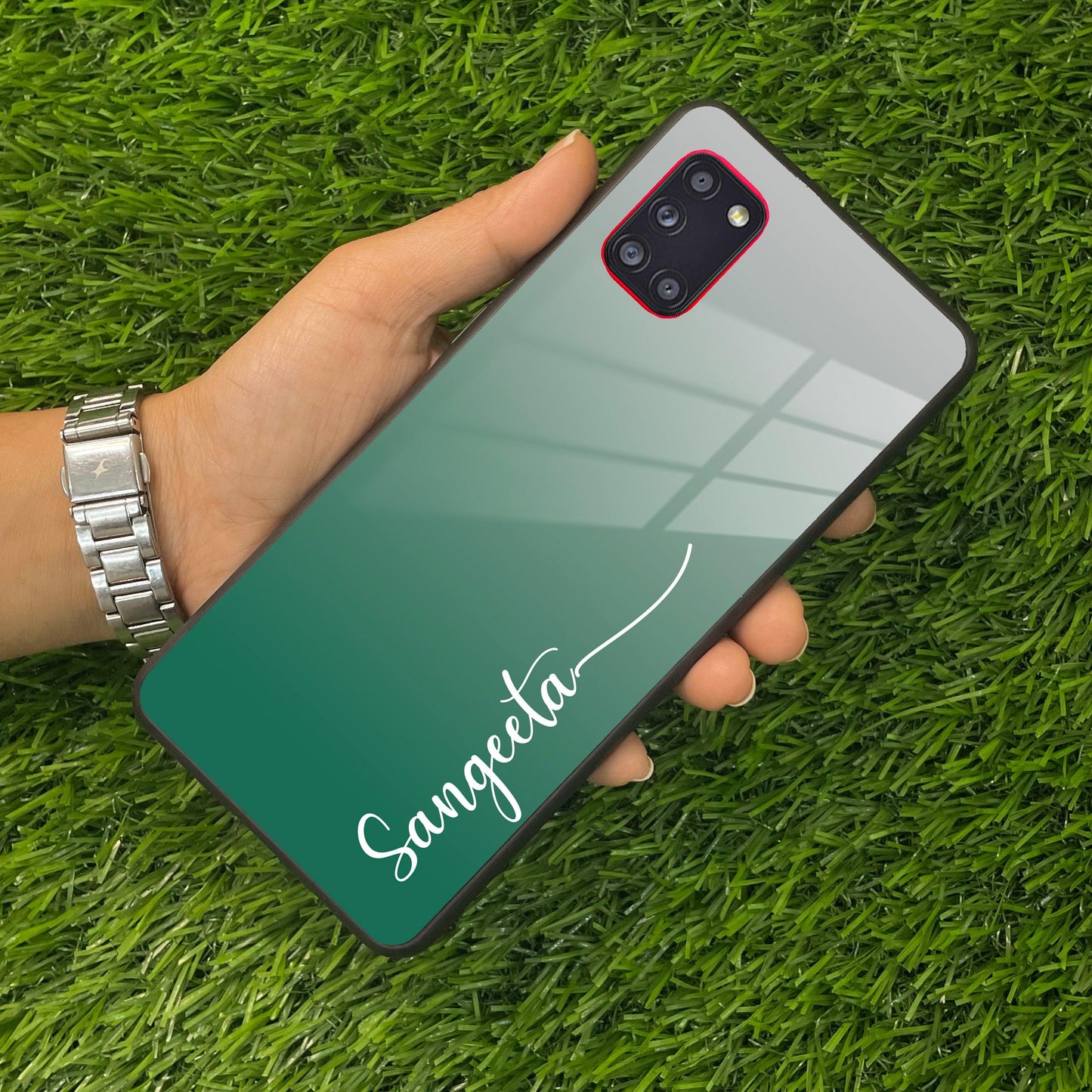 Customize Name Gradient Glass Case Cover Green For Samsung