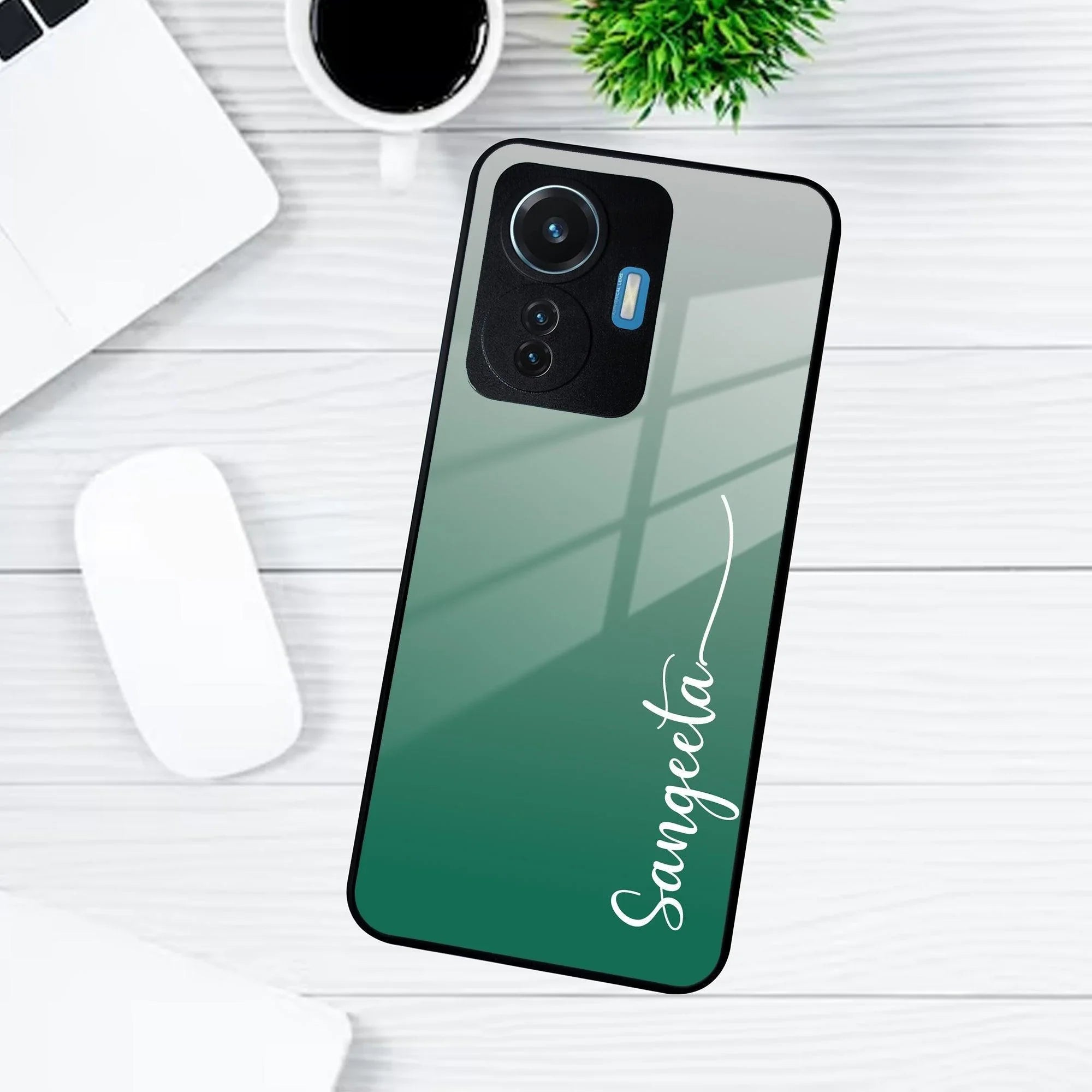 Customize Name Gradient Glass Case Cover Green For Vivo - ShopOnCliQ