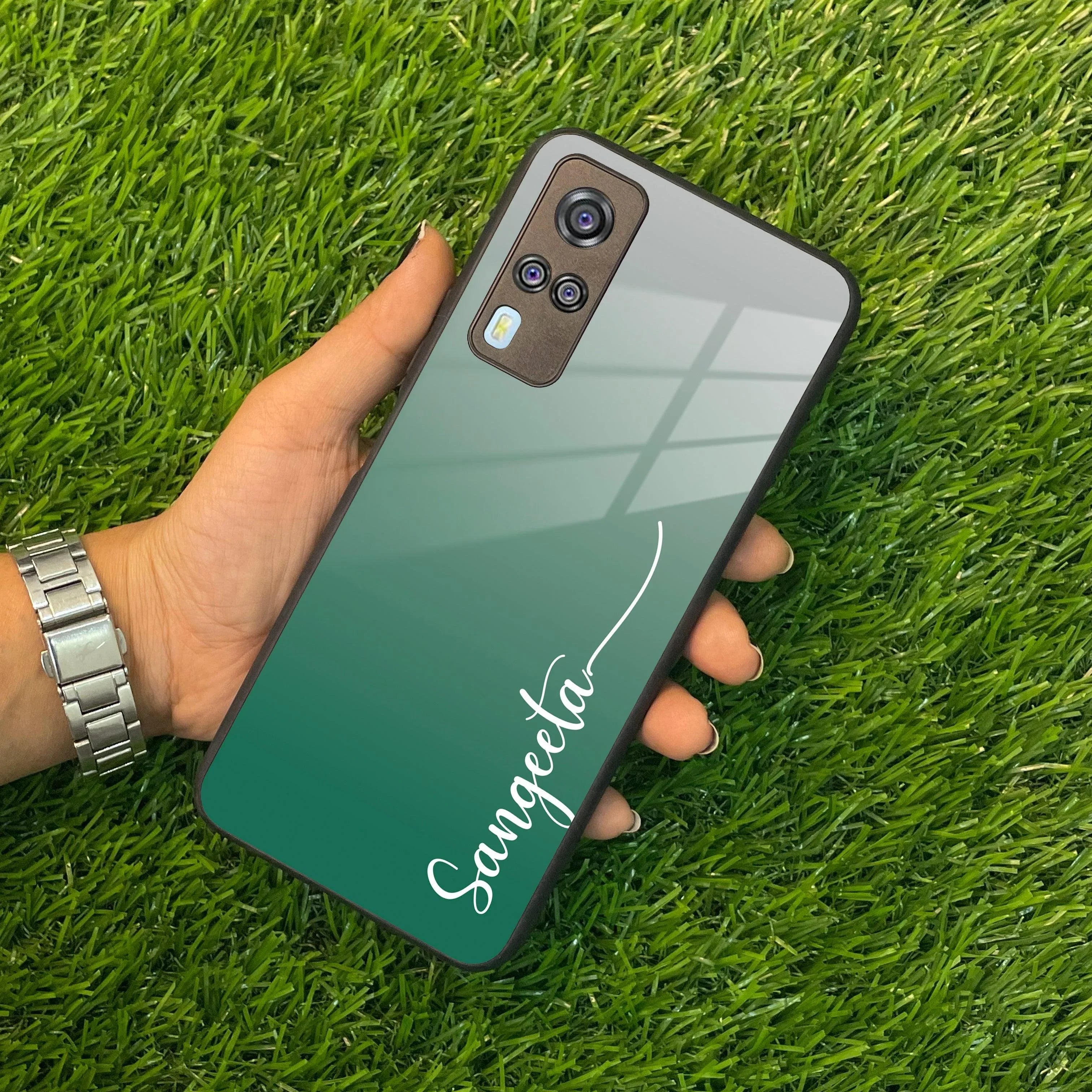 Customize Name Gradient Glass Case Cover Green For Vivo - ShopOnCliQ