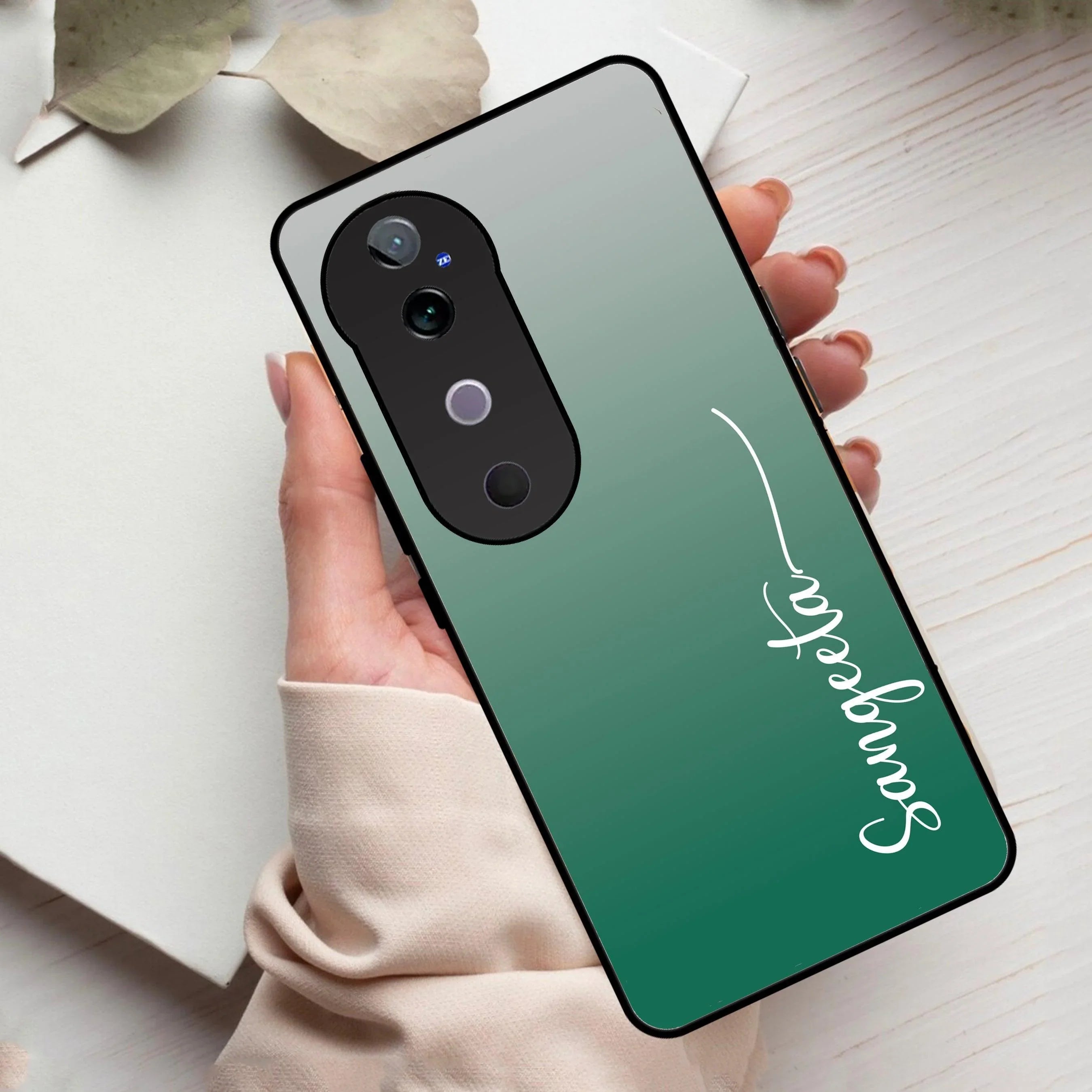 Customize Name Gradient Glass Case Cover Green For Vivo - ShopOnCliQ