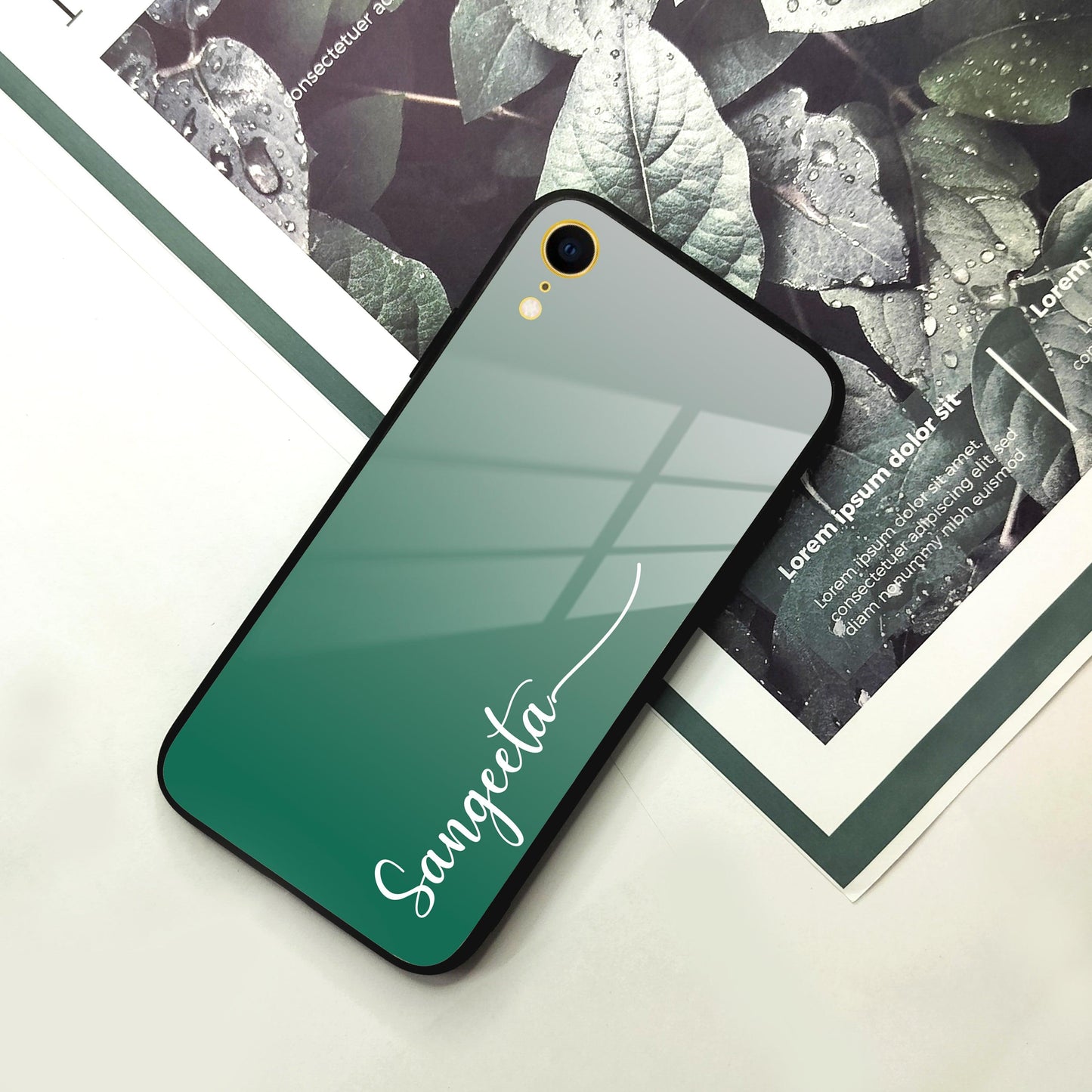Customize Name Gradient Glass Case Cover Green For iPhone