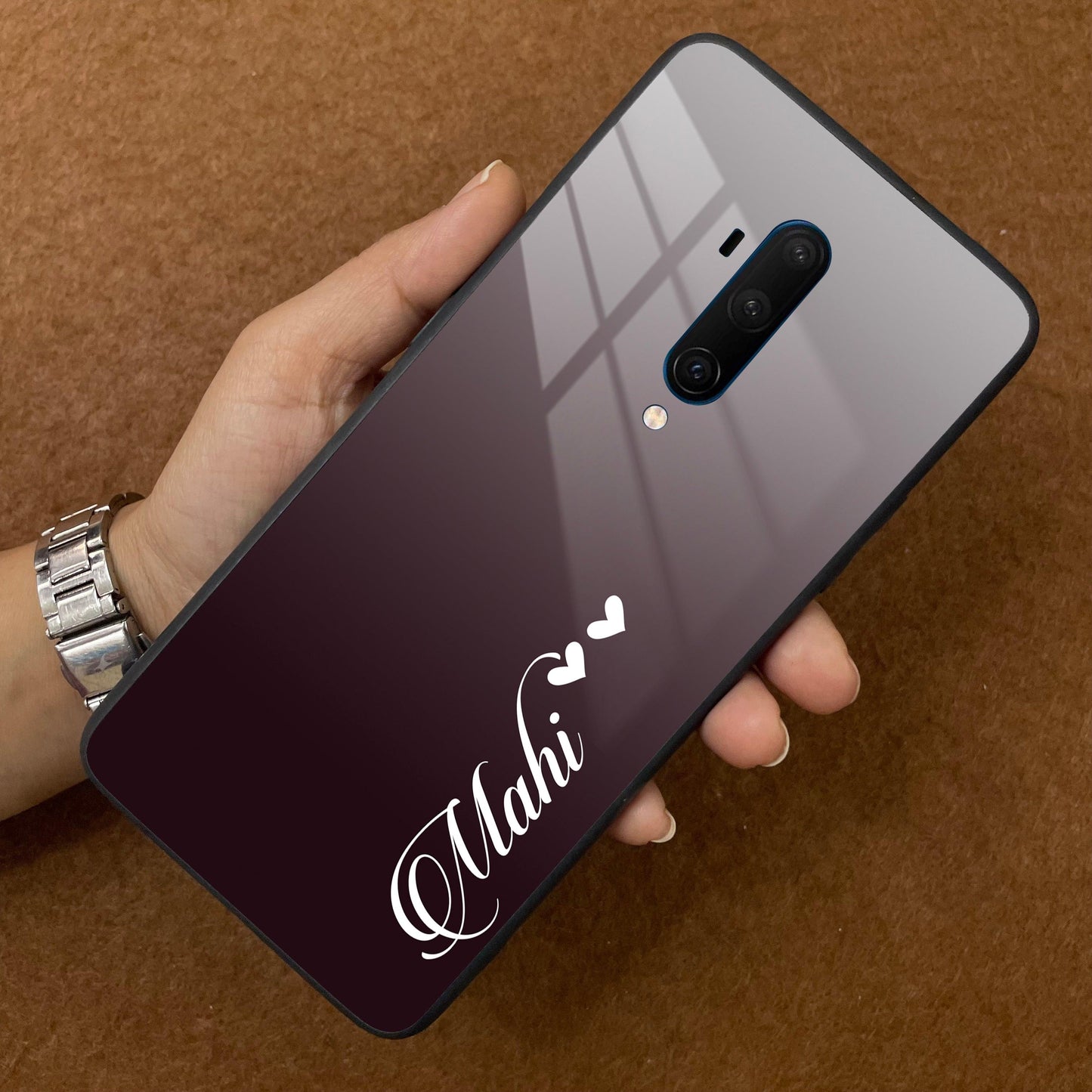 Customize Name Gradient Glass Case Cover Grey For OnePlus