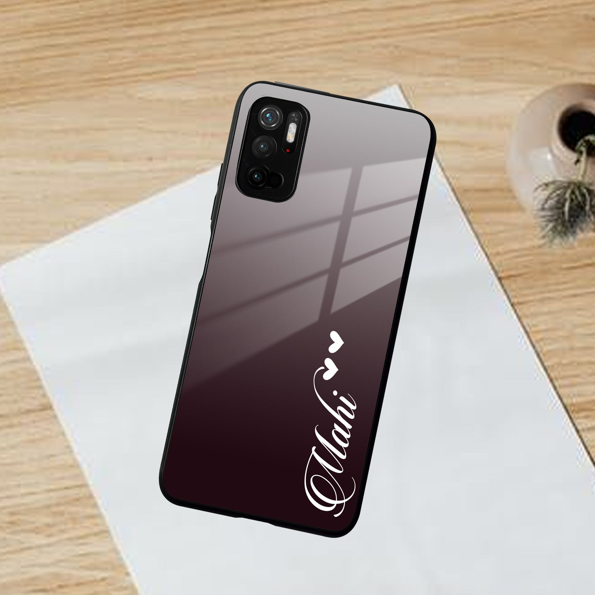 Customize Name Gradient Glass Case Cover Red Wine For Poco ShopOnCliQ