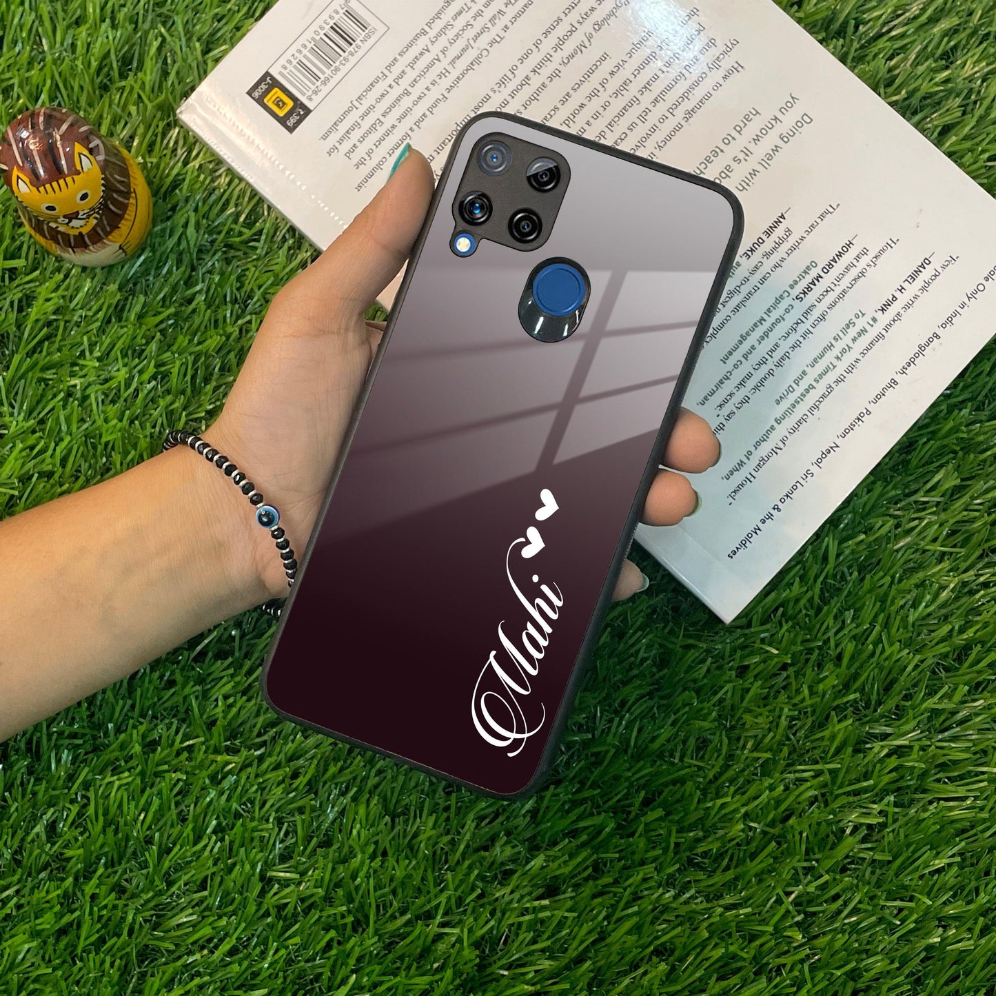 Customize Name Gradient Glass Case Cover Grey For Realme/Narzo