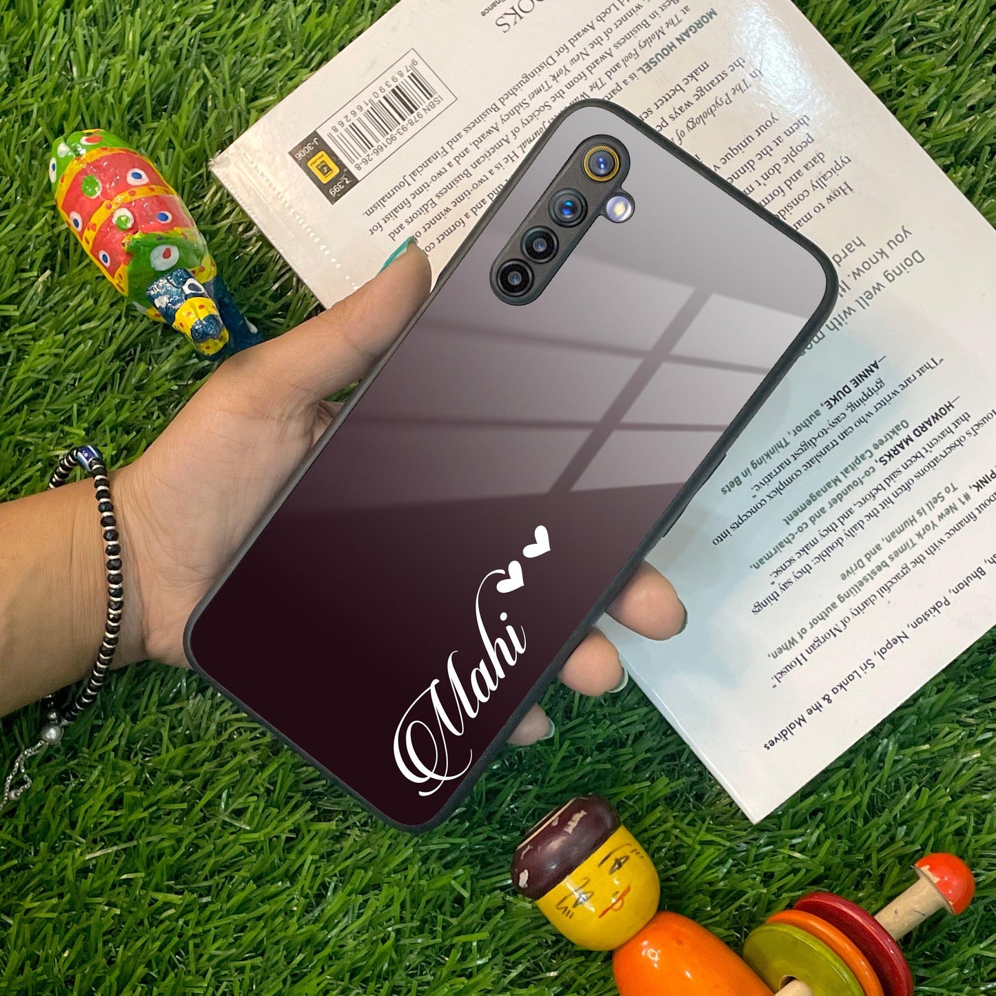 Customize Name Gradient Glass Case Cover Grey For Realme/Narzo