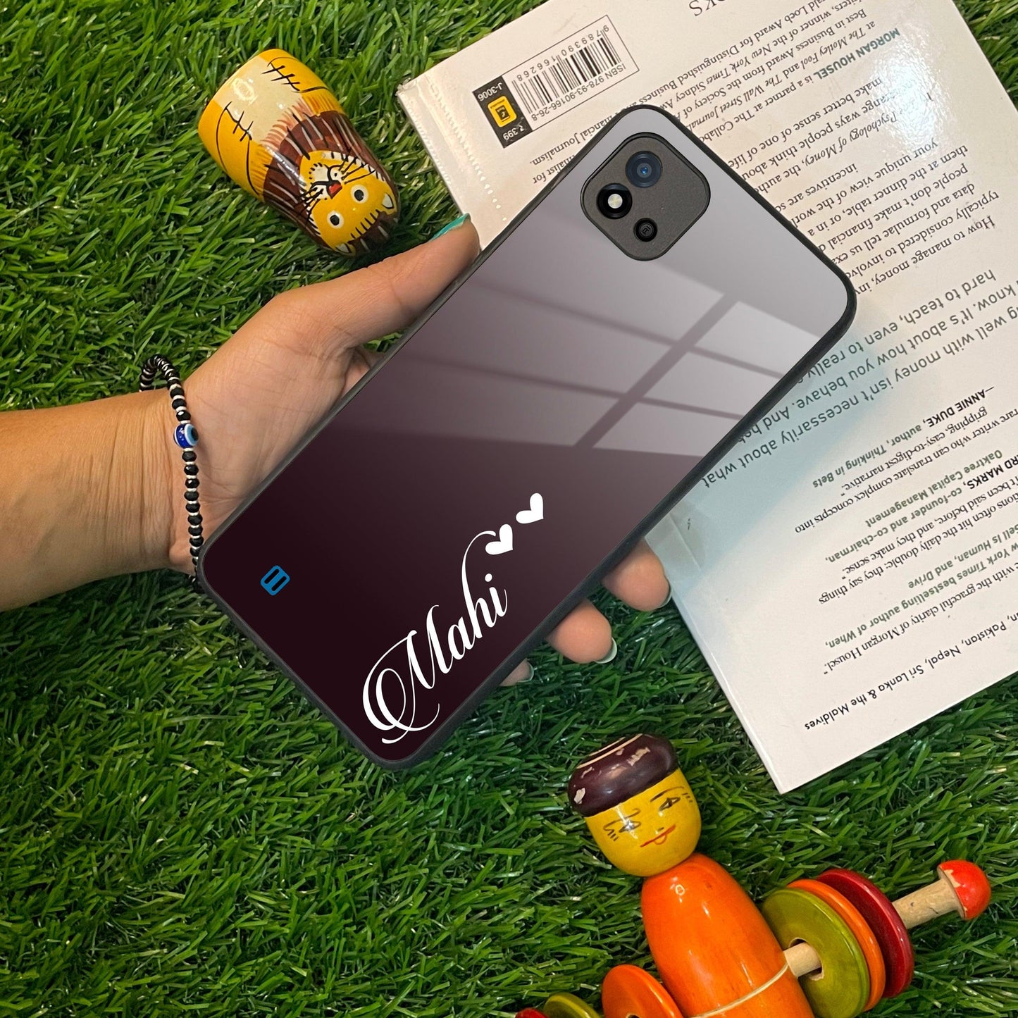 Customize Name Gradient Glass Case Cover Grey For Realme/Narzo