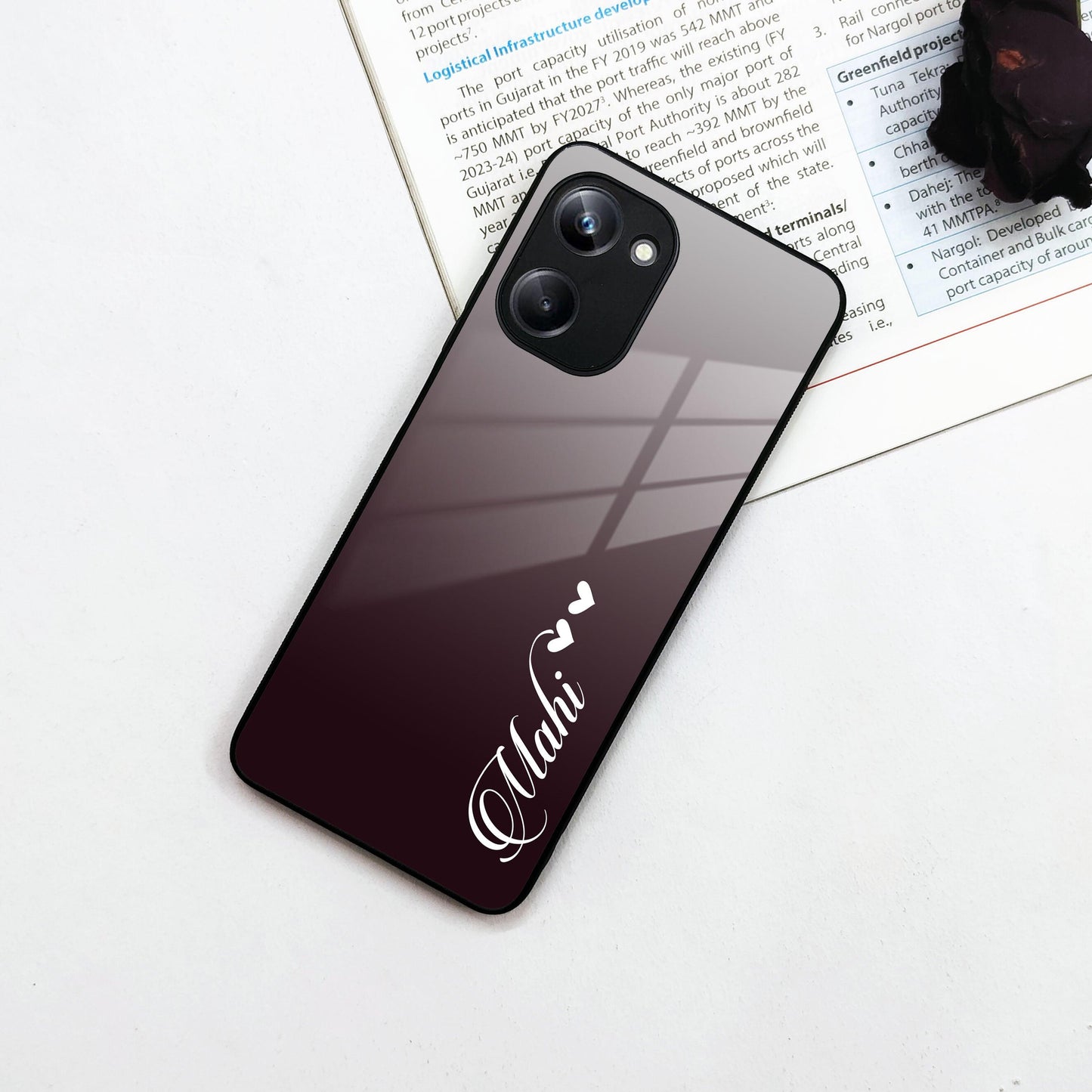 Customize Name Gradient Glass Case Cover Grey For Realme/Narzo