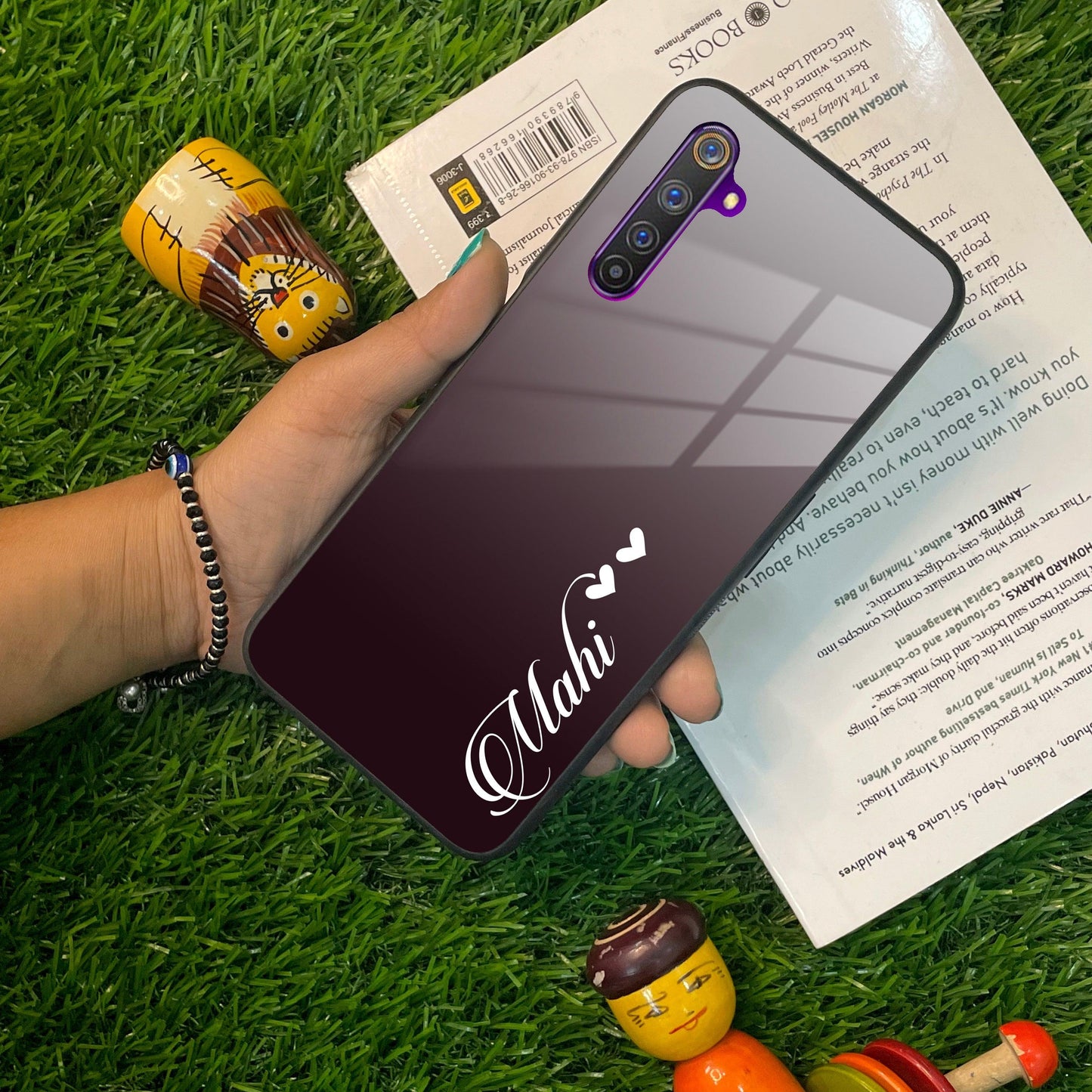 Customize Name Gradient Glass Case Cover Grey For Realme/Narzo