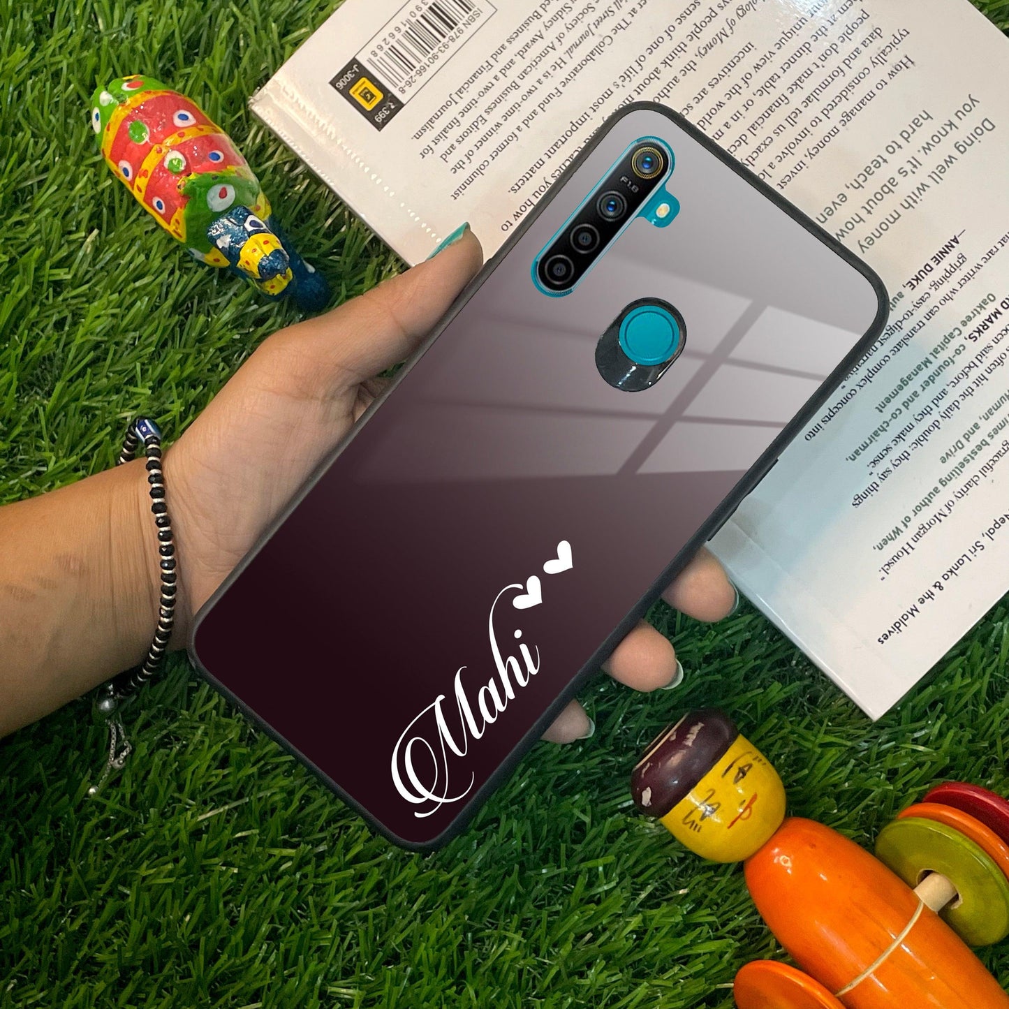 Customize Name Gradient Glass Case Cover Grey For Realme/Narzo