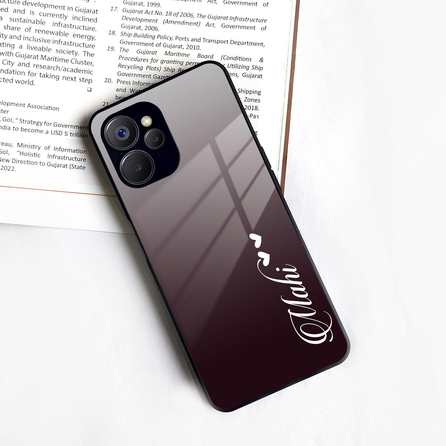 Customize Name Gradient Glass Case Cover Grey For Realme/Narzo