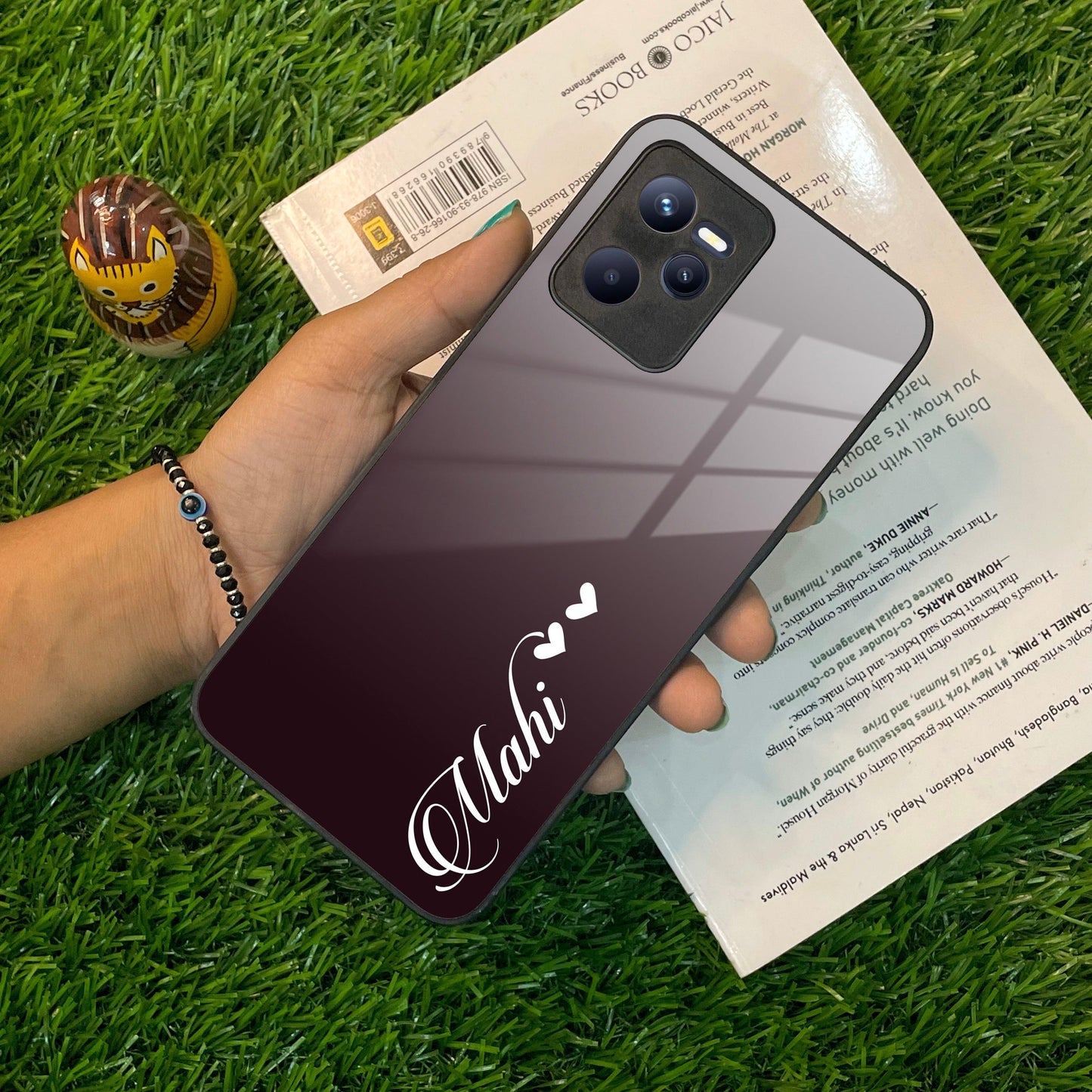 Customize Name Gradient Glass Case Cover Grey For Realme/Narzo