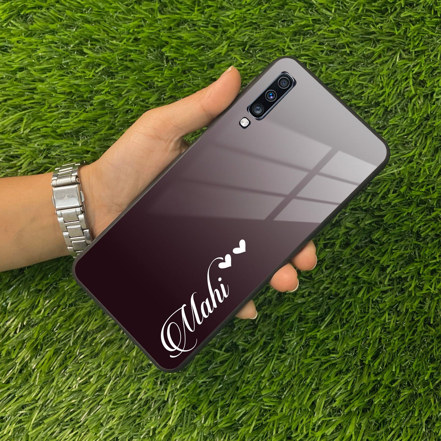 Customize Name Gradient Glass Case Cover Grey For Samsung