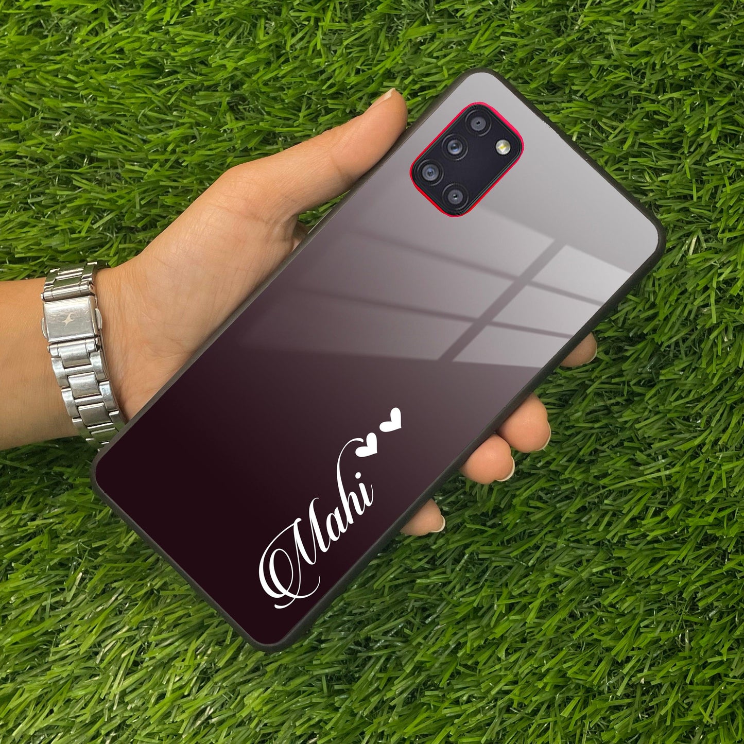 Customize Name Gradient Glass Case Cover Grey For Samsung