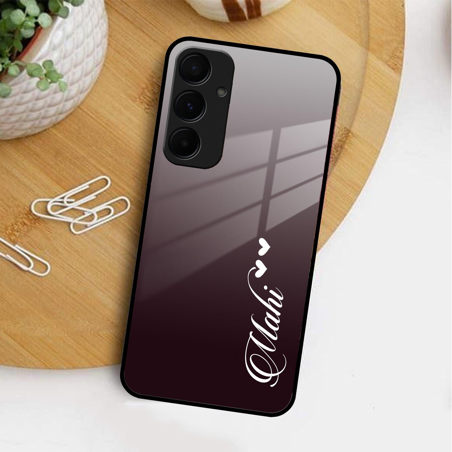 Customize Name Gradient Glass Case Cover Grey For Samsung