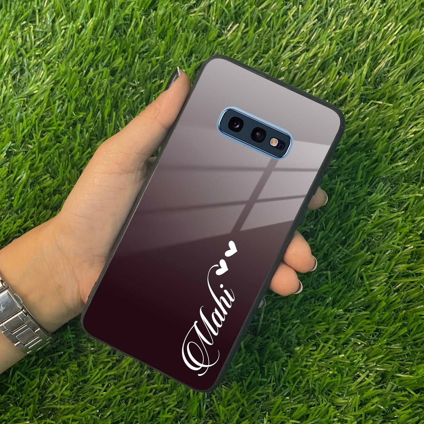 Customize Name Gradient Glass Case Cover Grey For Samsung