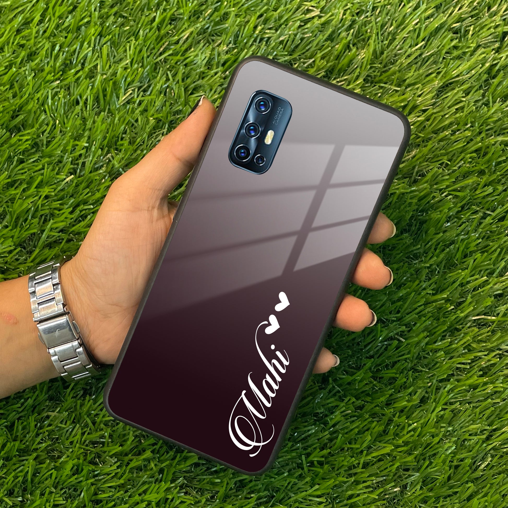 Customize Name Gradient Glass Case Cover Grey For Vivo ShopOnCliQ