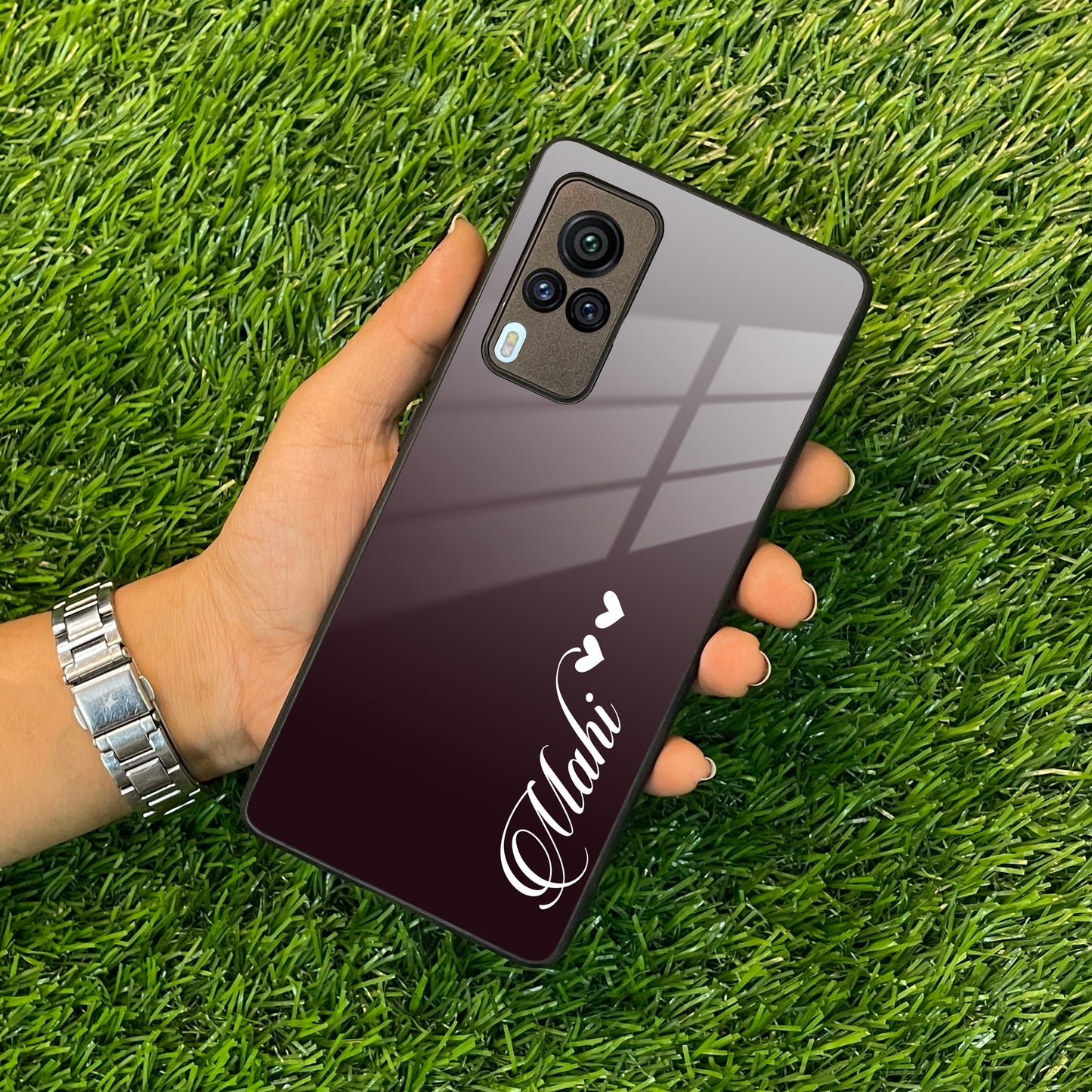 Customize Name Gradient Glass Case Cover Grey For Vivo ShopOnCliQ