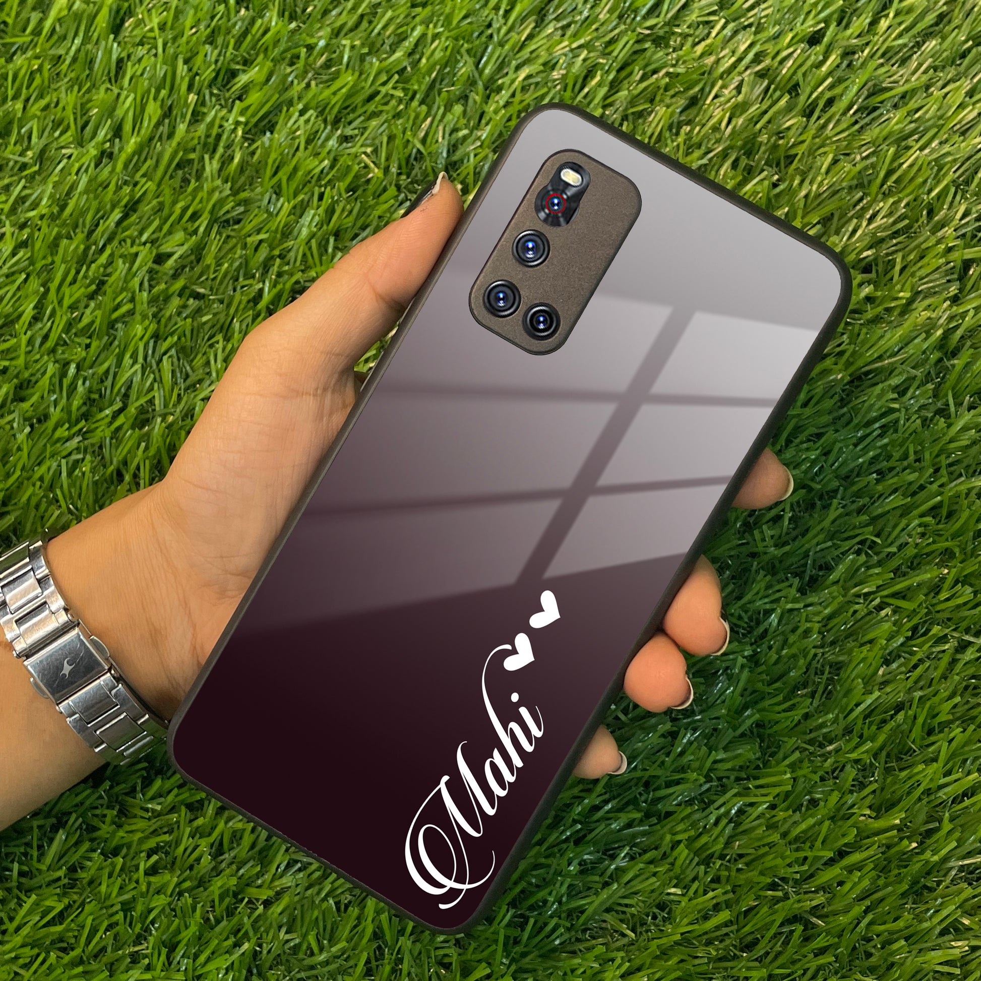 Customize Name Gradient Glass Case Cover Grey For Vivo ShopOnCliQ