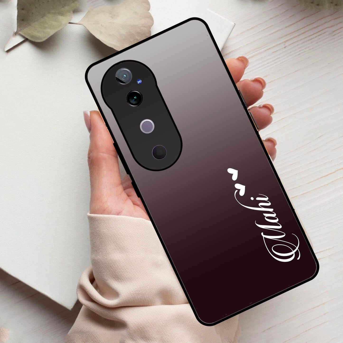 Customize Name Gradient Glass Case Cover Grey For Vivo