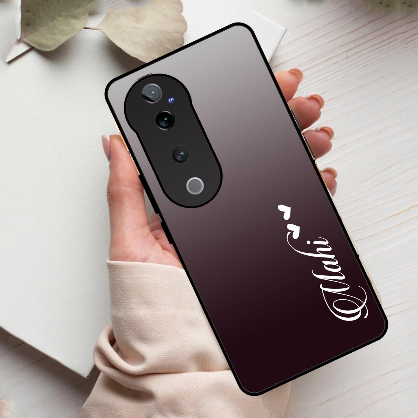 Customize Name Gradient Glass Case Cover Grey For Vivo