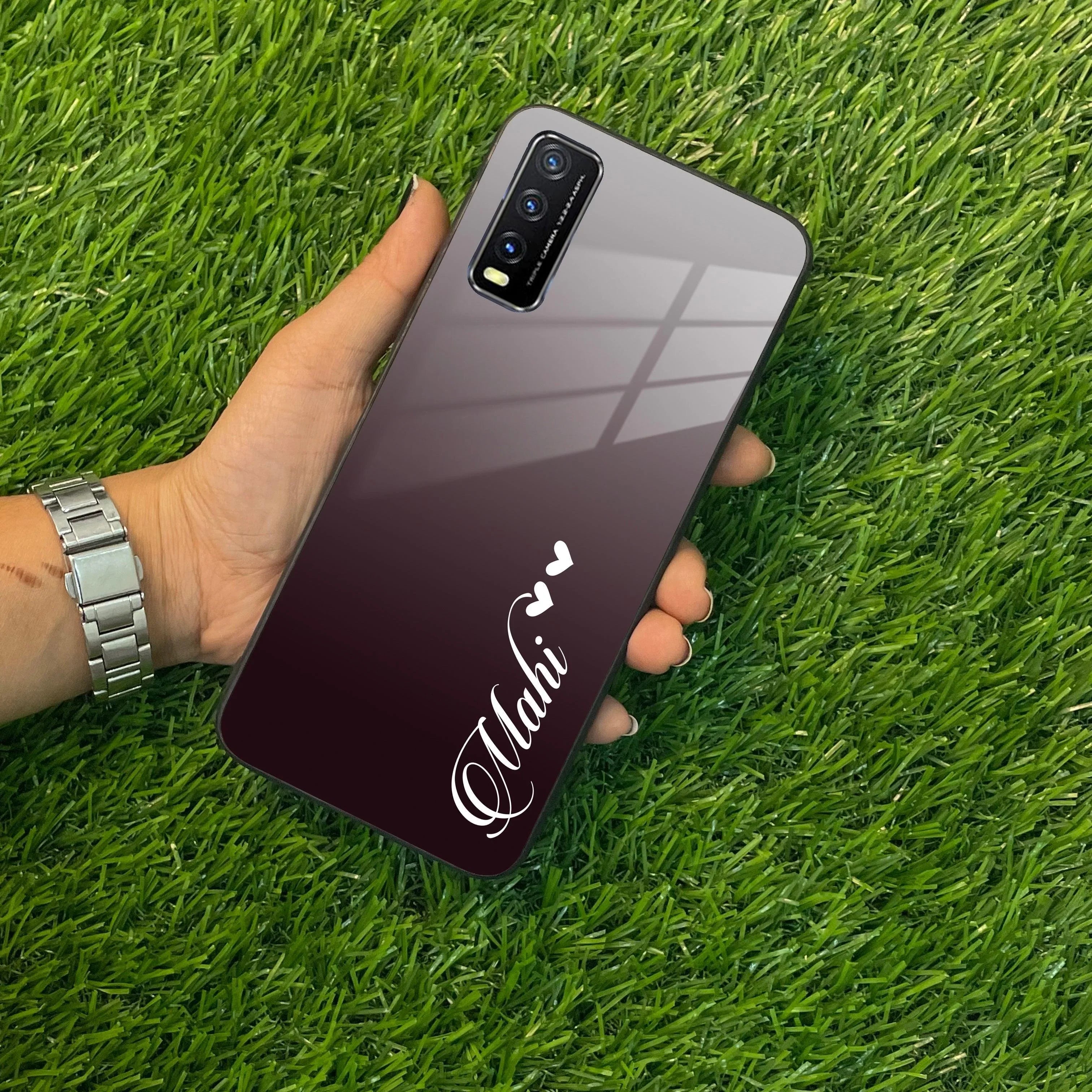Customize Name Gradient Glass Case Cover Grey For Vivo - ShopOnCliQ