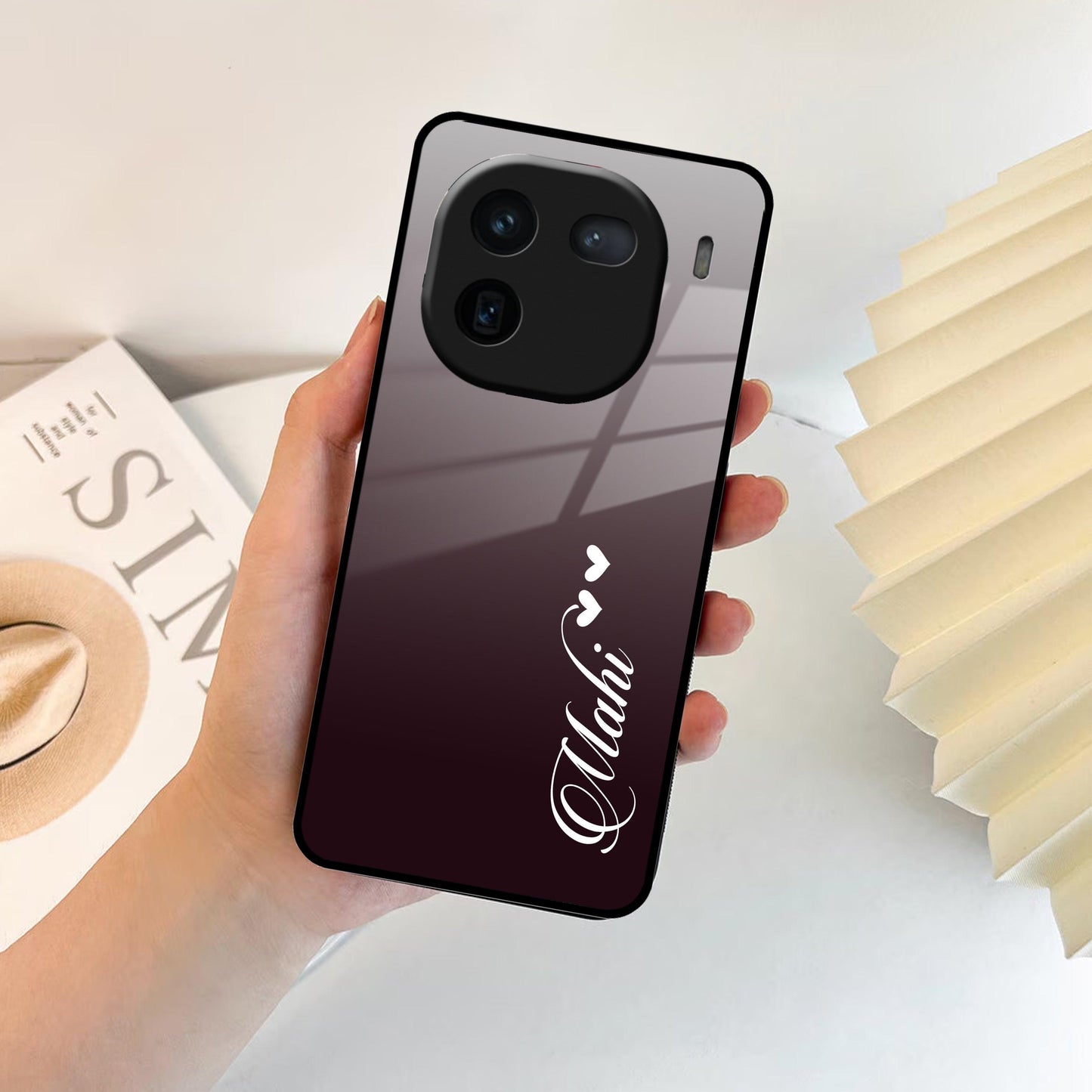 Customize Name Gradient Glass Case Cover Grey For iQOO