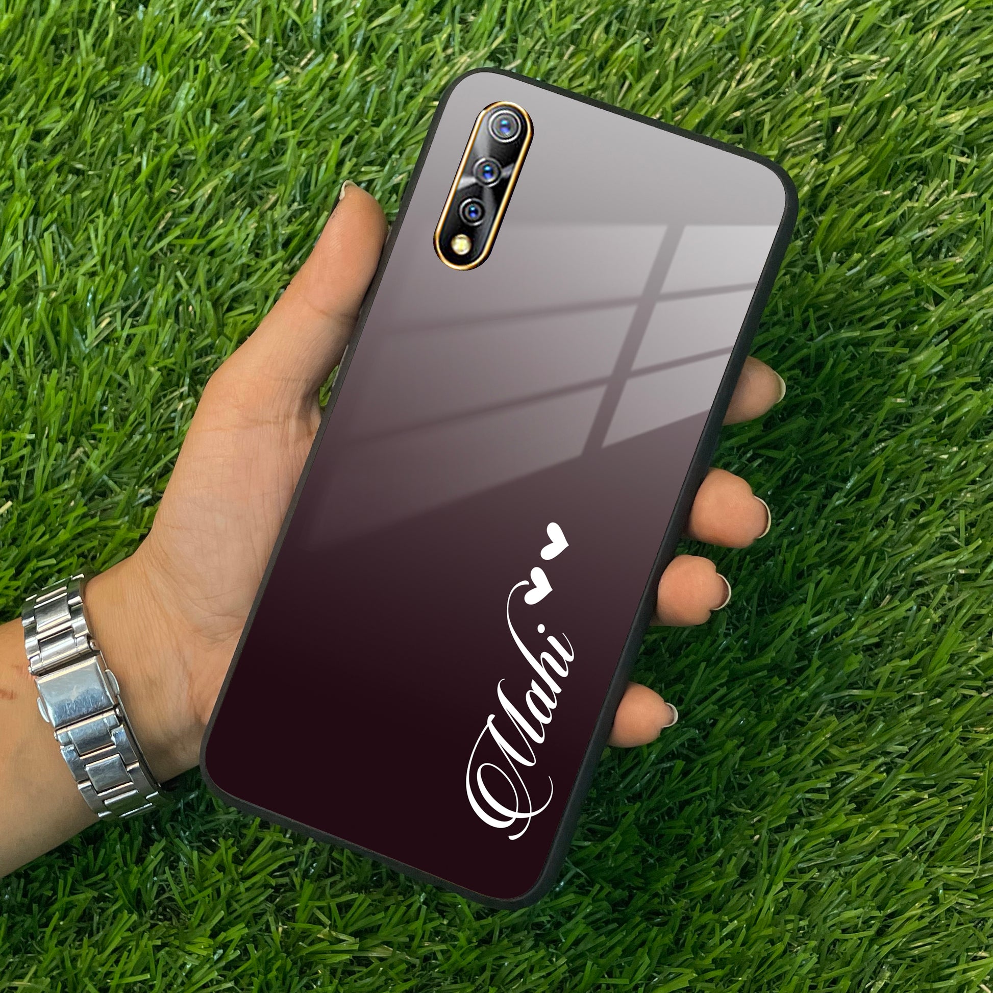 Customize Name Gradient Glass Case Cover Grey For Vivo ShopOnCliQ