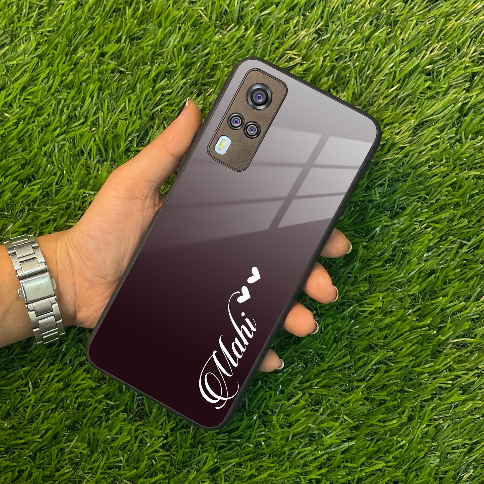 Customize Name Gradient Glass Case Cover Grey For Vivo ShopOnCliQ