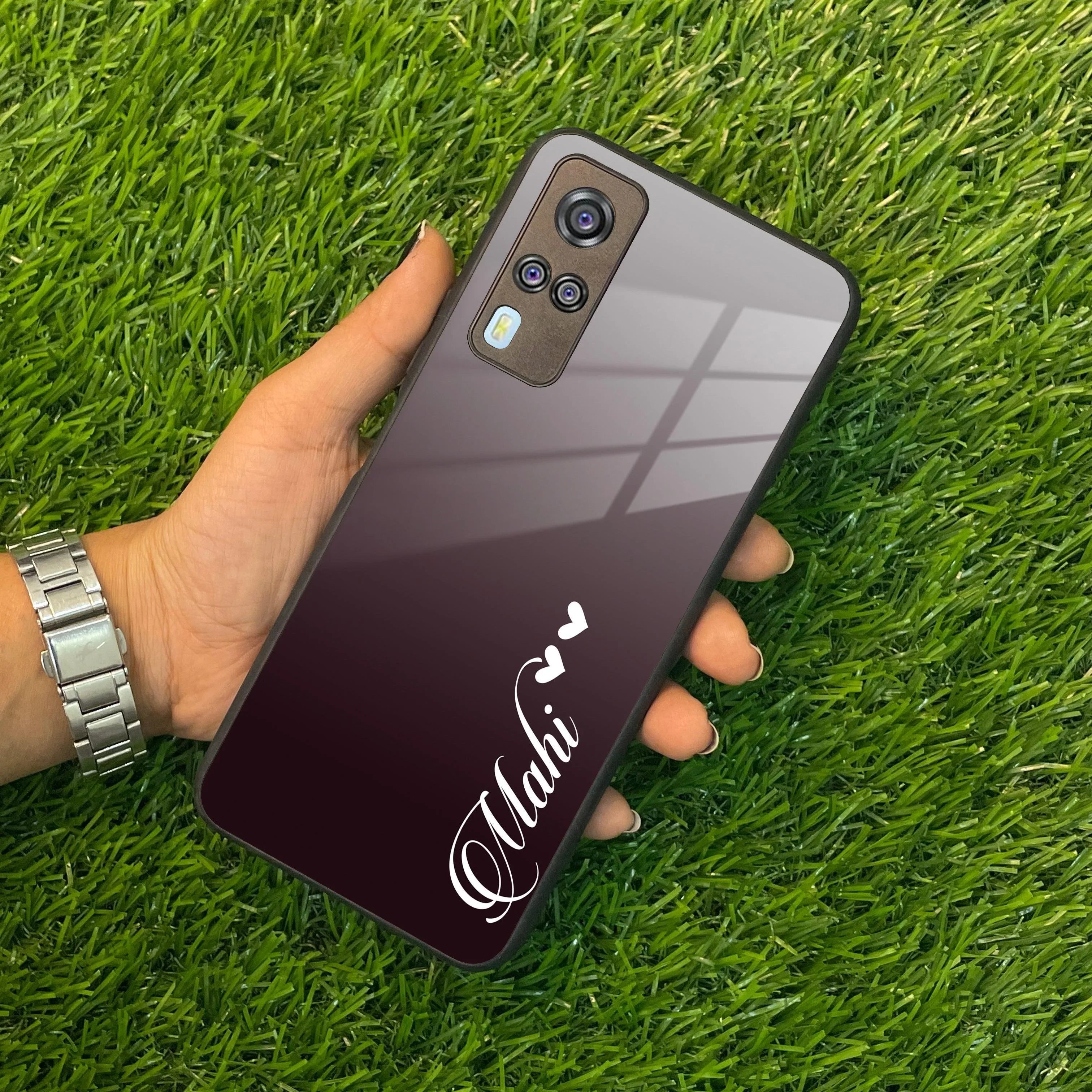 Customize Name Gradient Glass Case Cover Grey For Vivo - ShopOnCliQ