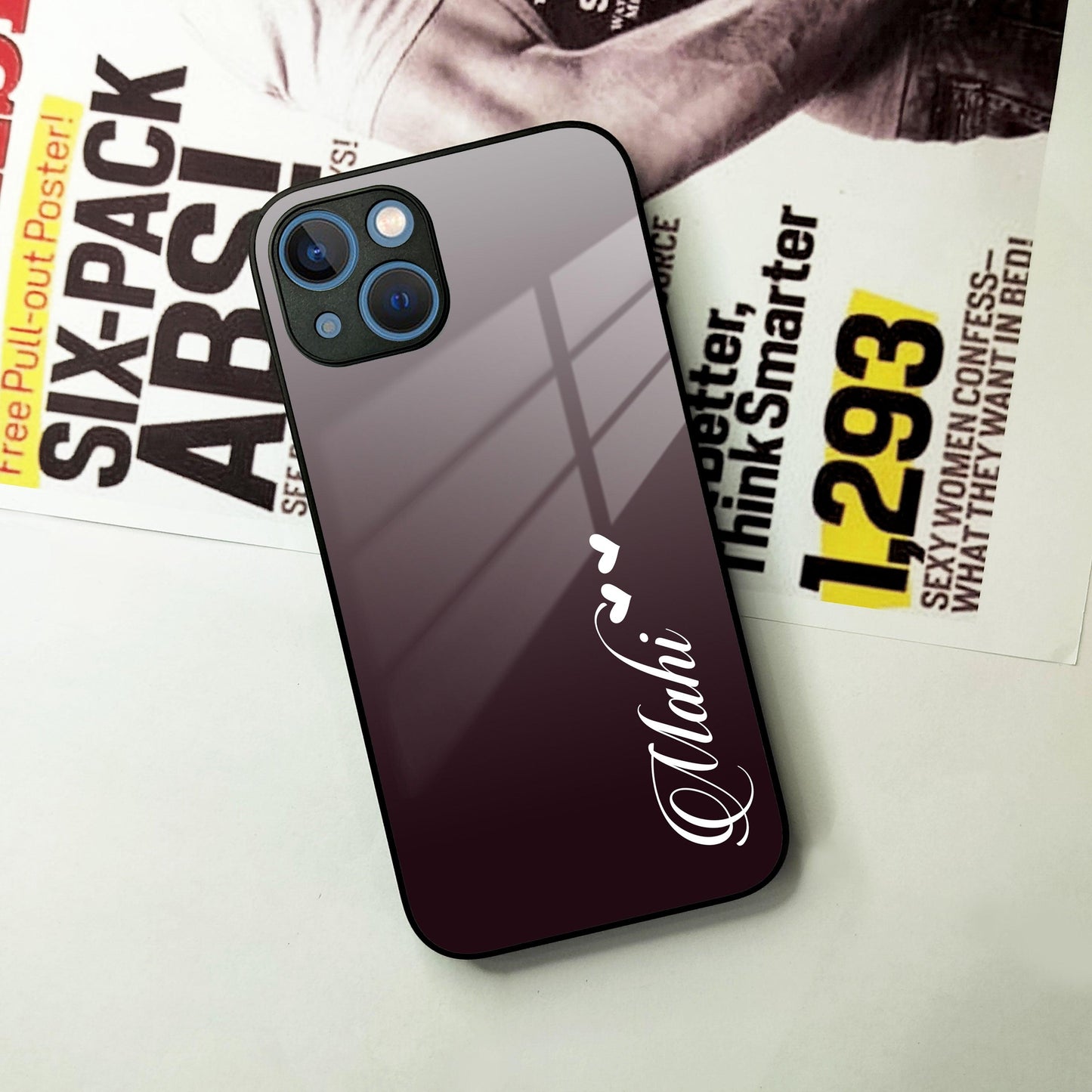 Customize Name Gradient Glass Case Cover Grey For iPhone