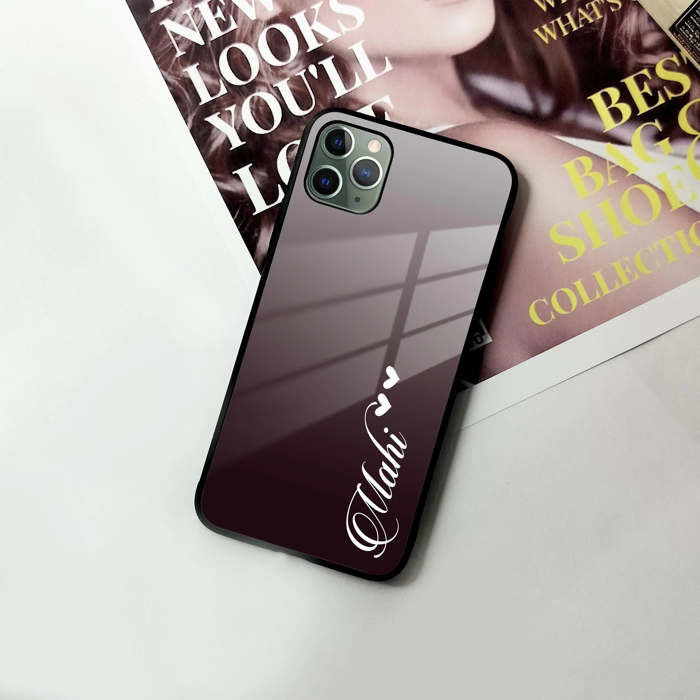 Customize Name Gradient Glass Case Cover Grey For iPhone - ShopOnCliQ