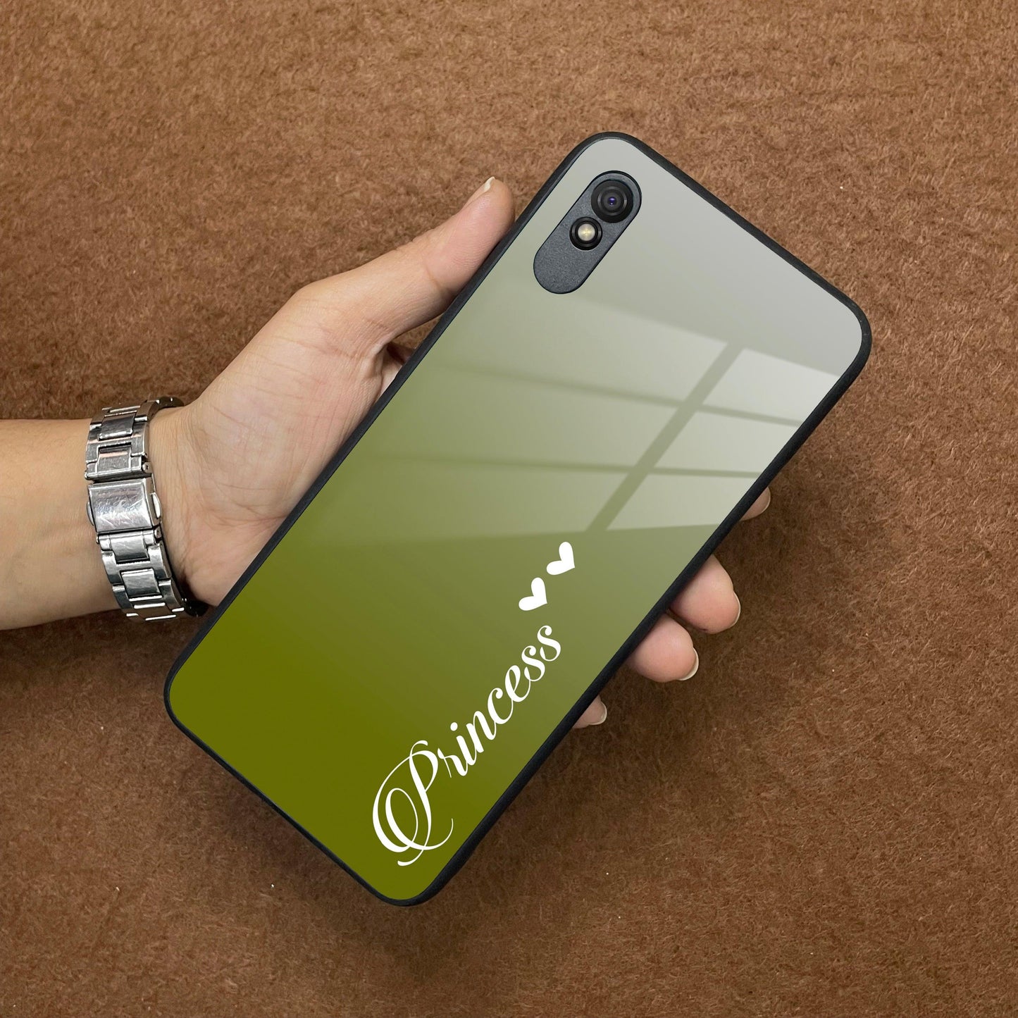 Customize Name Gradient Glass Case Cover Mint Green For Redmi/Xiaomi