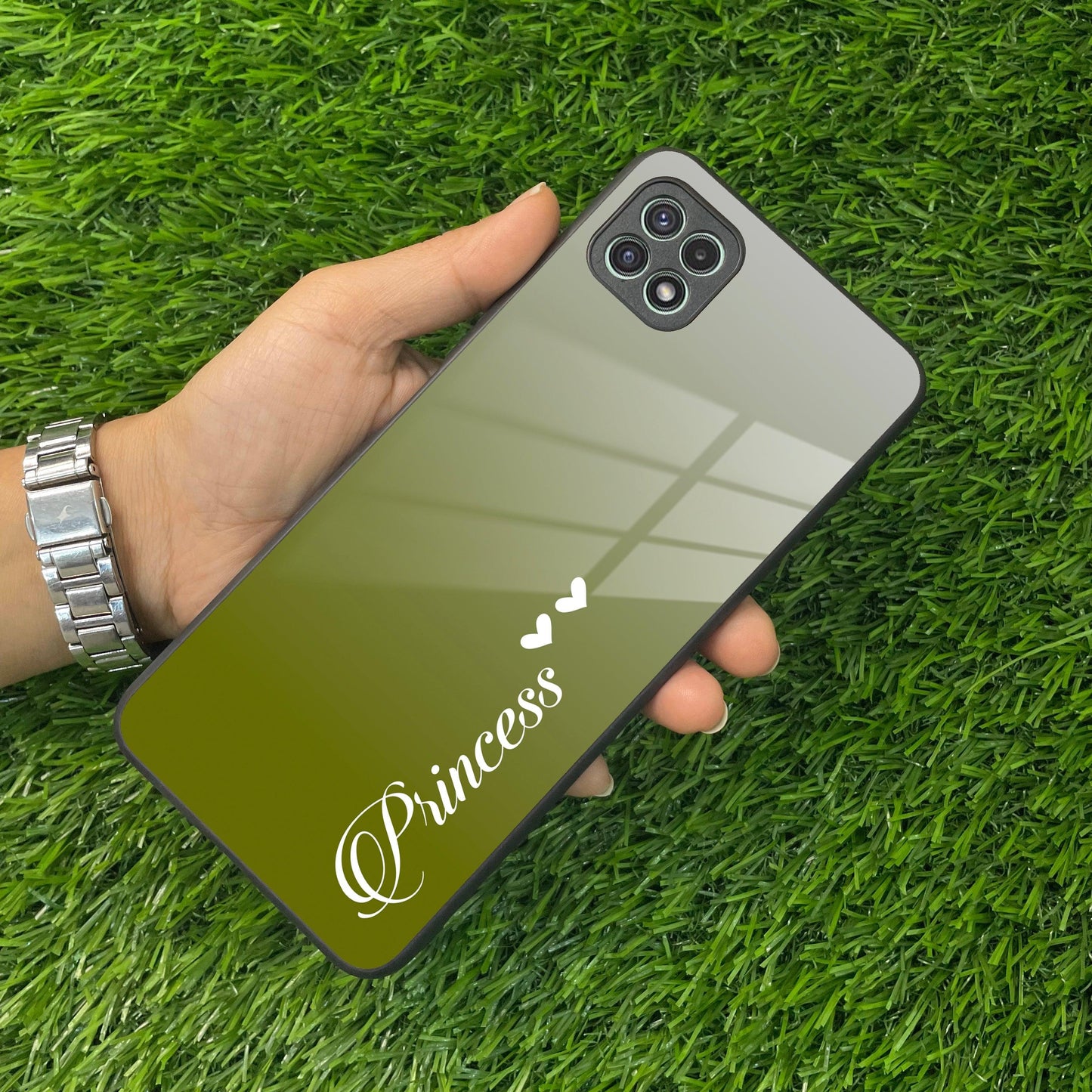 Customize Name Gradient Glass Case Cover Mint Green For Samsung