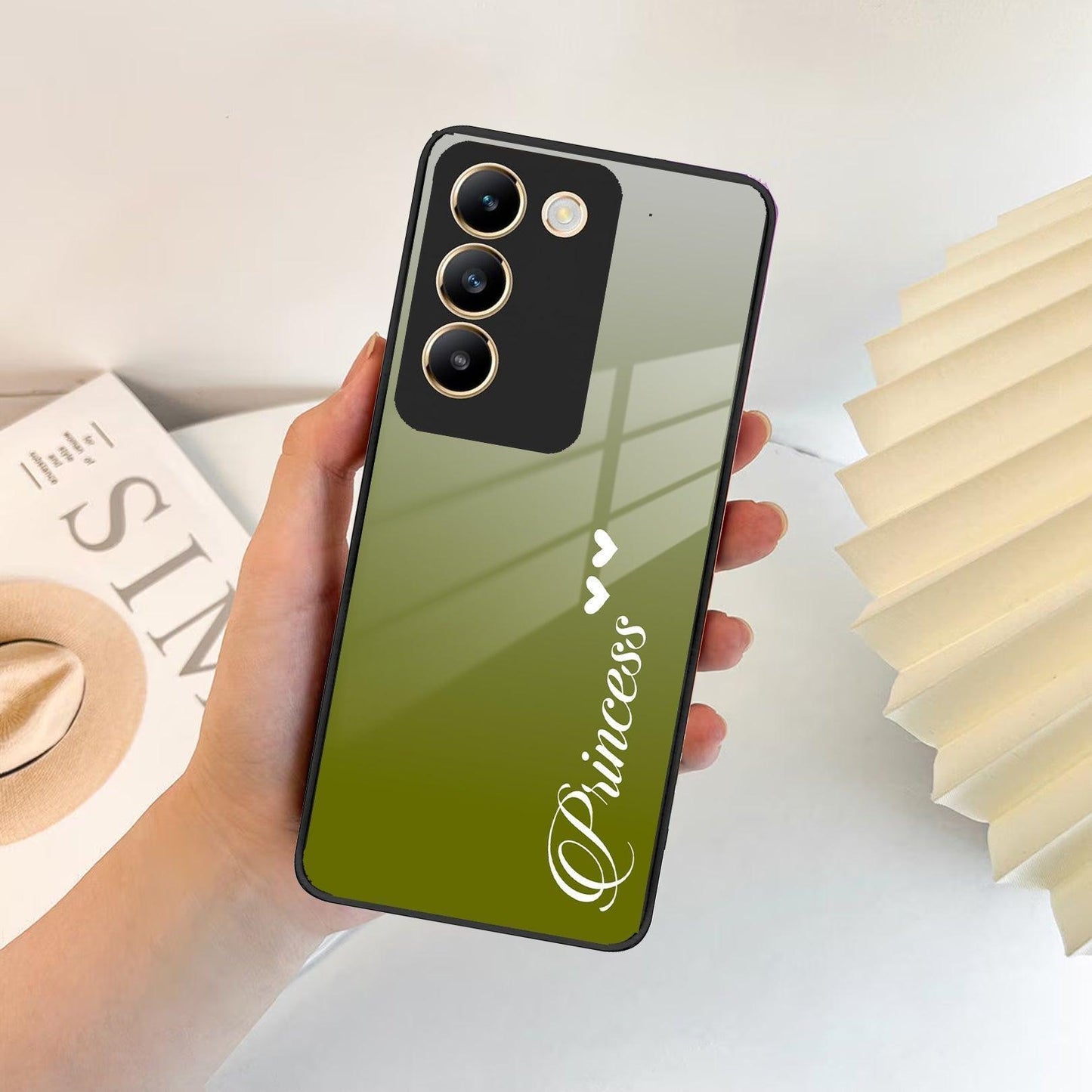 Customize Name Gradient Glass Case Cover Mint Green For Vivo