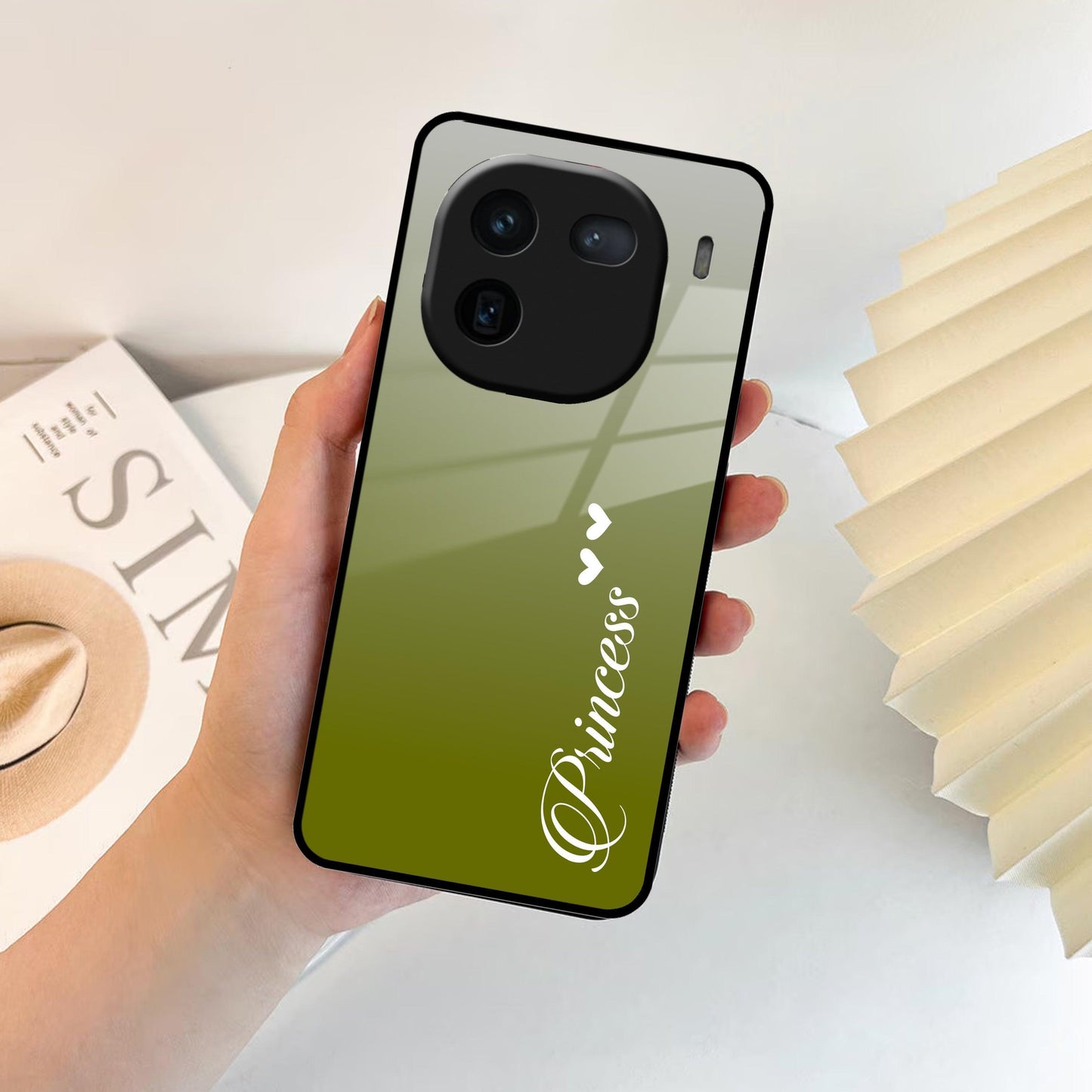 Customize Name Gradient Glass Case Cover Mint Green For iQOO