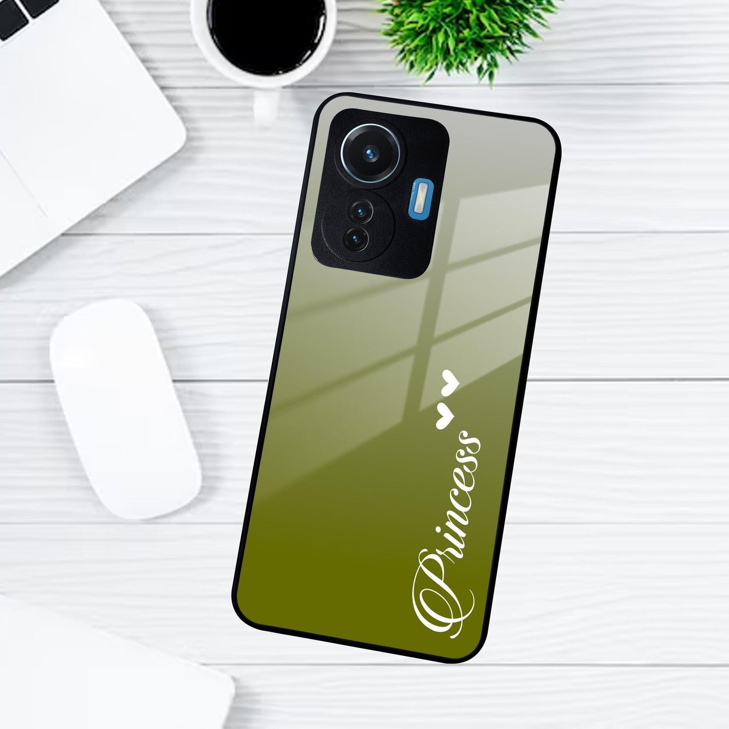 Customize Name Gradient Glass Case Cover Mint Green For Vivo