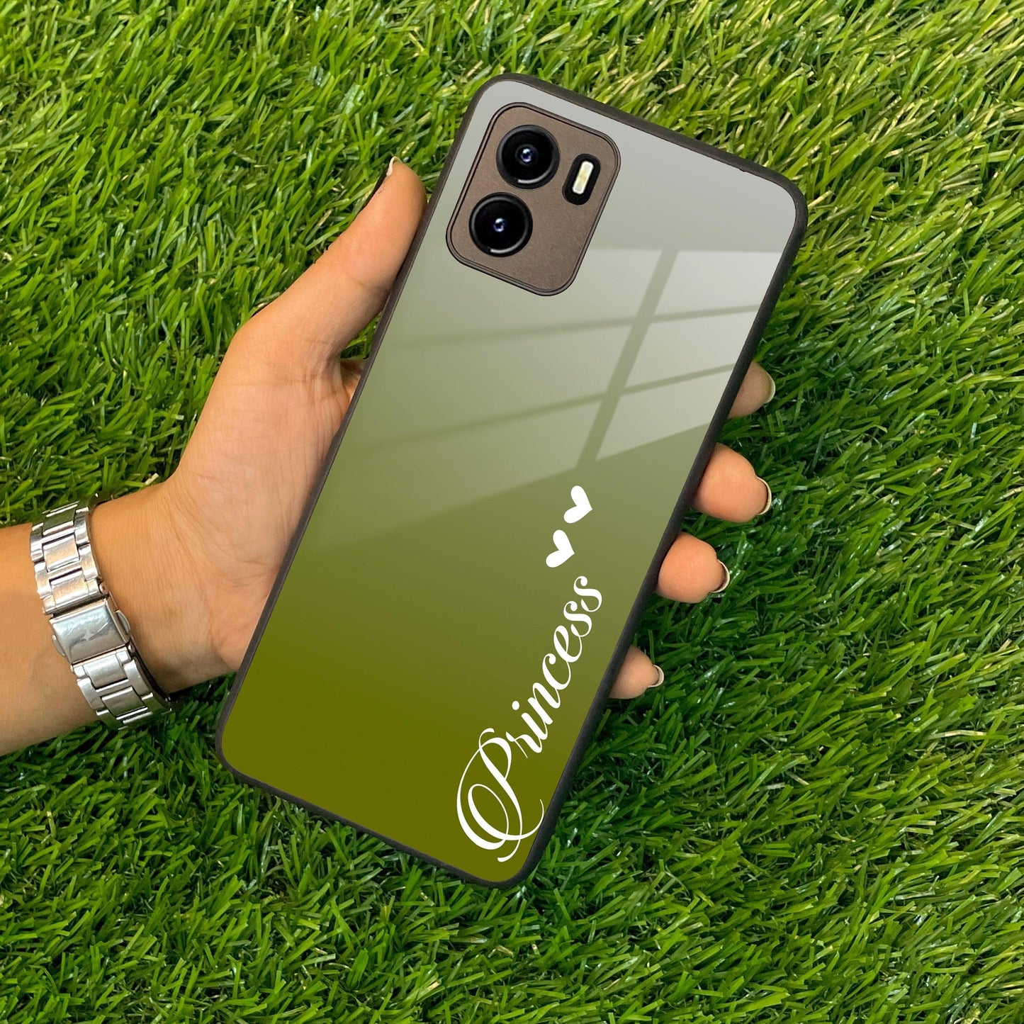 Customize Name Gradient Glass Case Cover Mint Green For Vivo