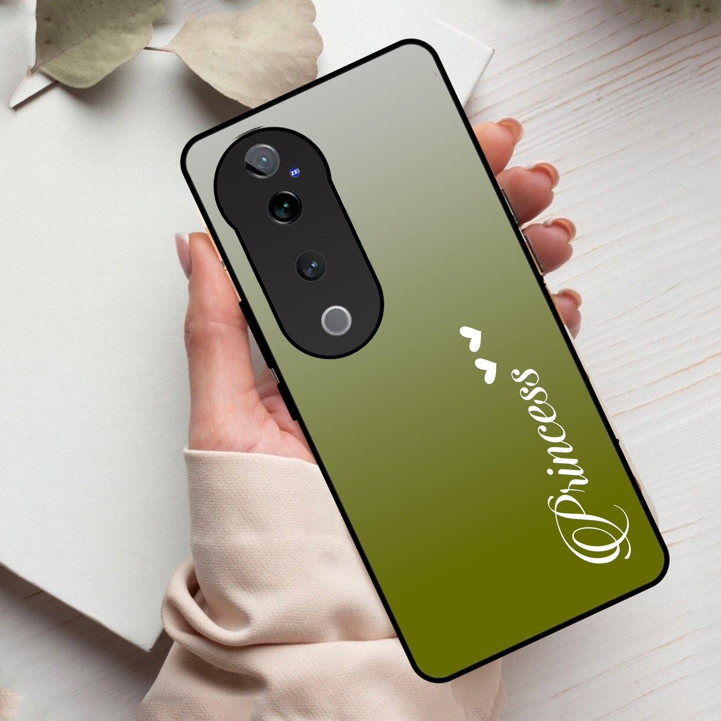 Customize Name Gradient Glass Case Cover Mint Green For Vivo