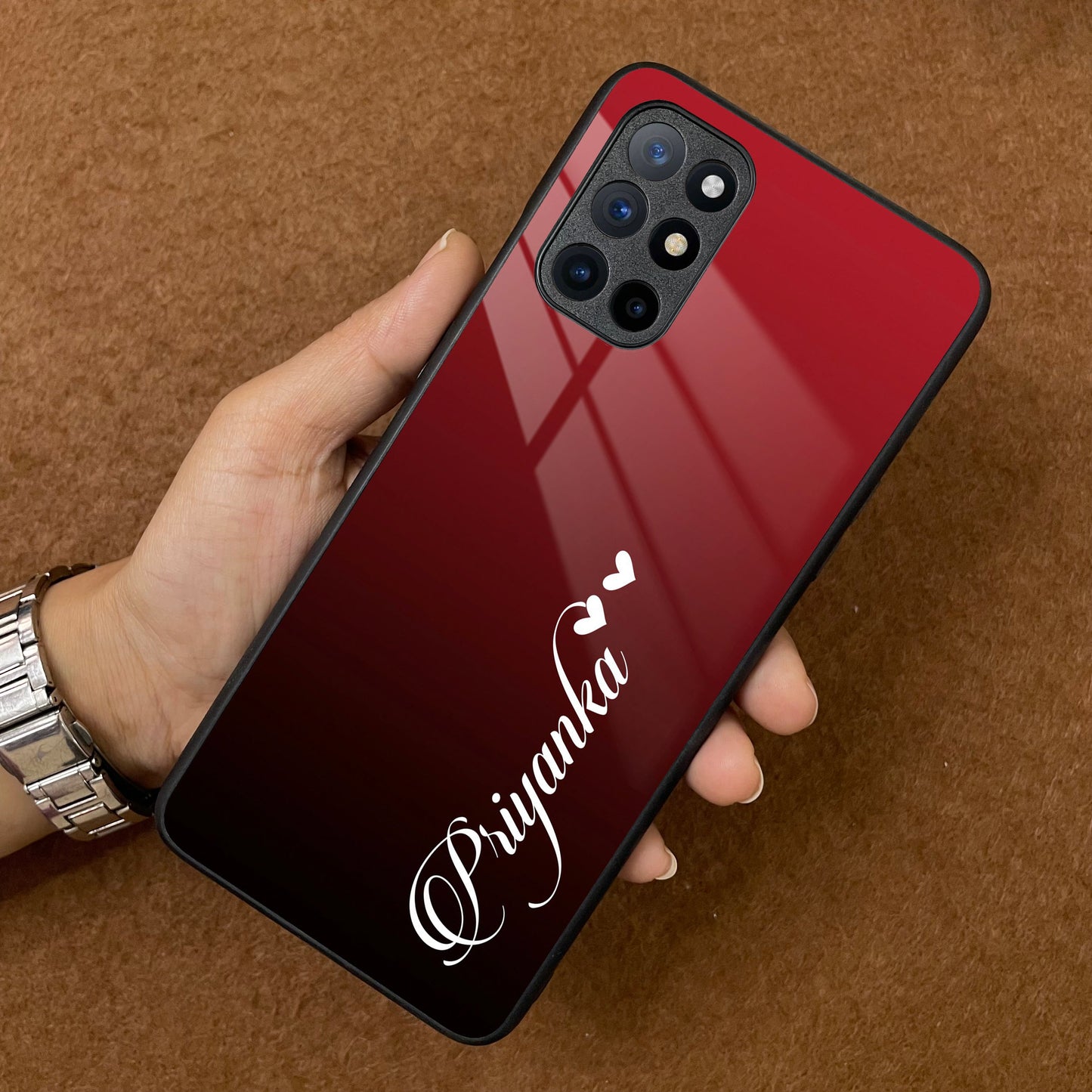 Customize Name Gradient Glass Case Cover Red Wine For Oneplus