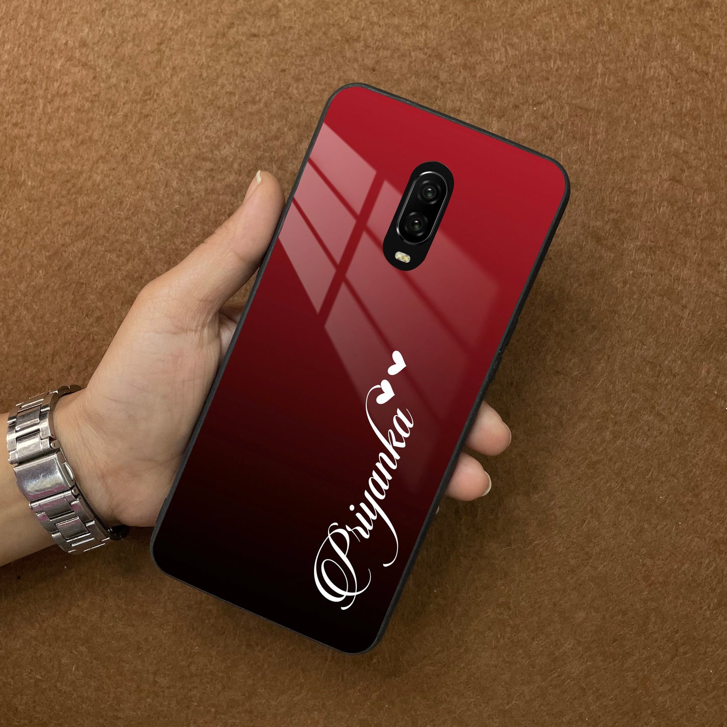 Customize Name Gradient Glass Case Cover Red Wine For Oneplus