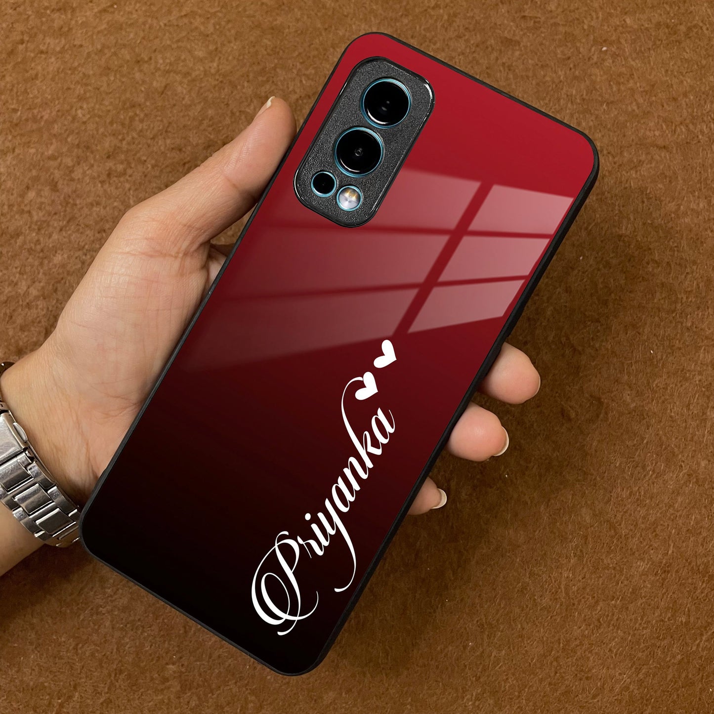 Customize Name Gradient Glass Case Cover Red Wine For Oneplus