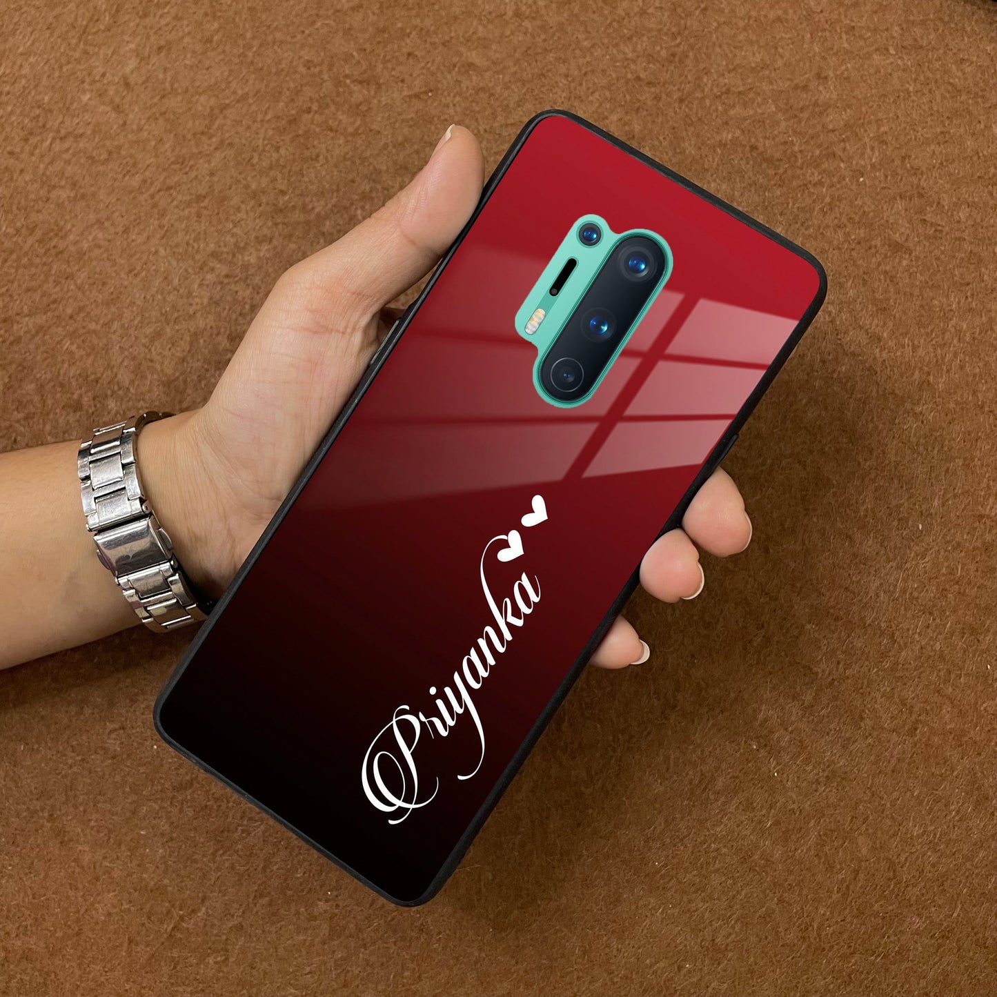 Customize Name Gradient Glass Case Cover Red Wine For Oneplus